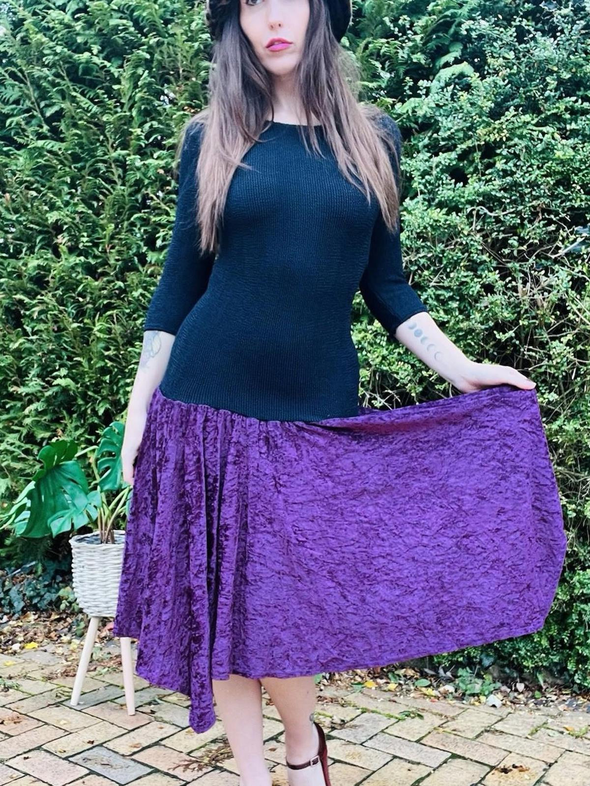 Vintage 1990s Velvet Dress 8 10 By Crystal Whimsigoth Low Back Drop Waist Purple