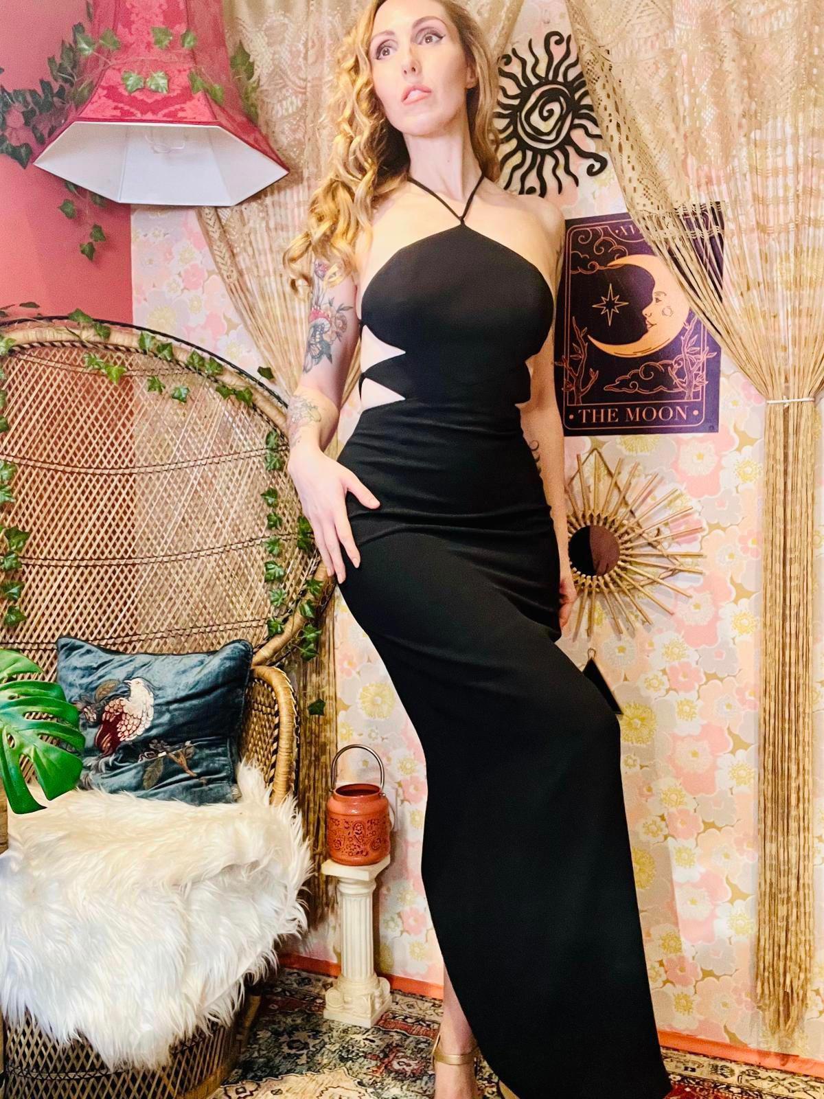 Vintage 1990s cocktail dress black size 8 by Matthew Eager Backless Halter Neck