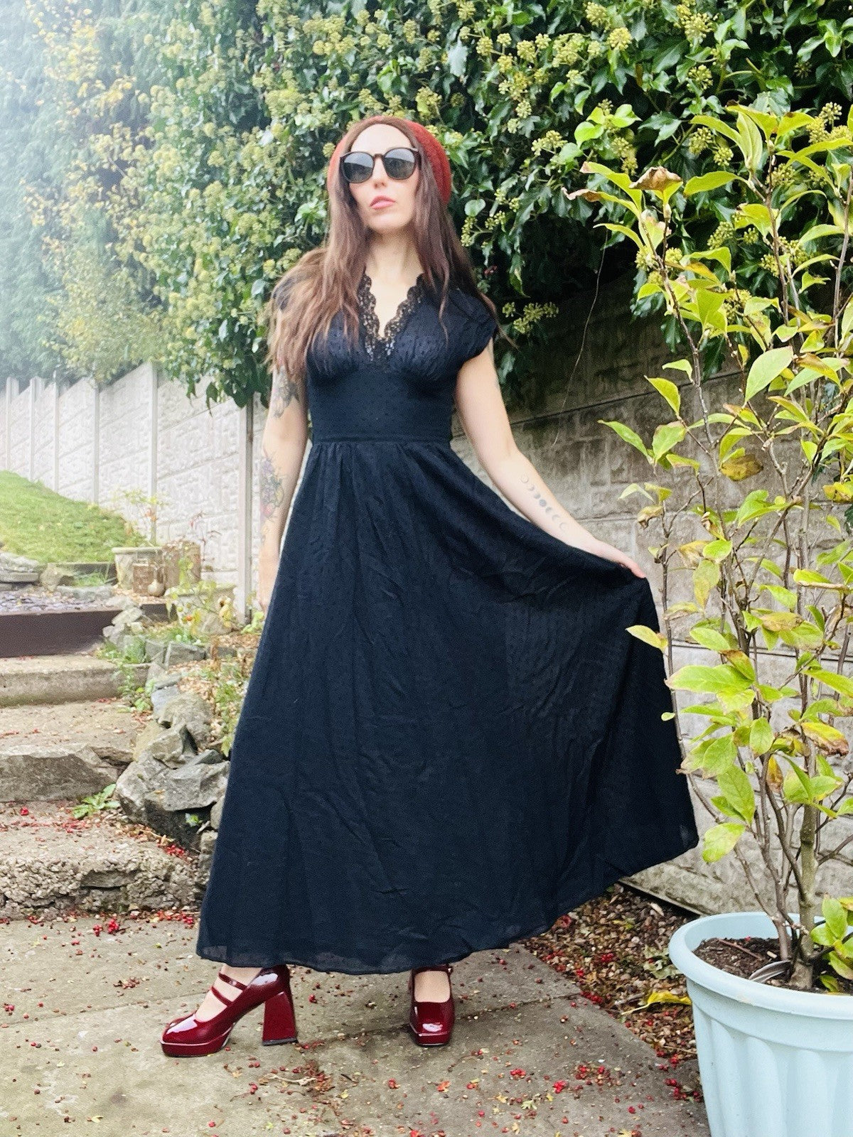 Vintage 70s Long Dress Black Size 10 By Elknot Whimsigoth Boho Goth Ankle Length