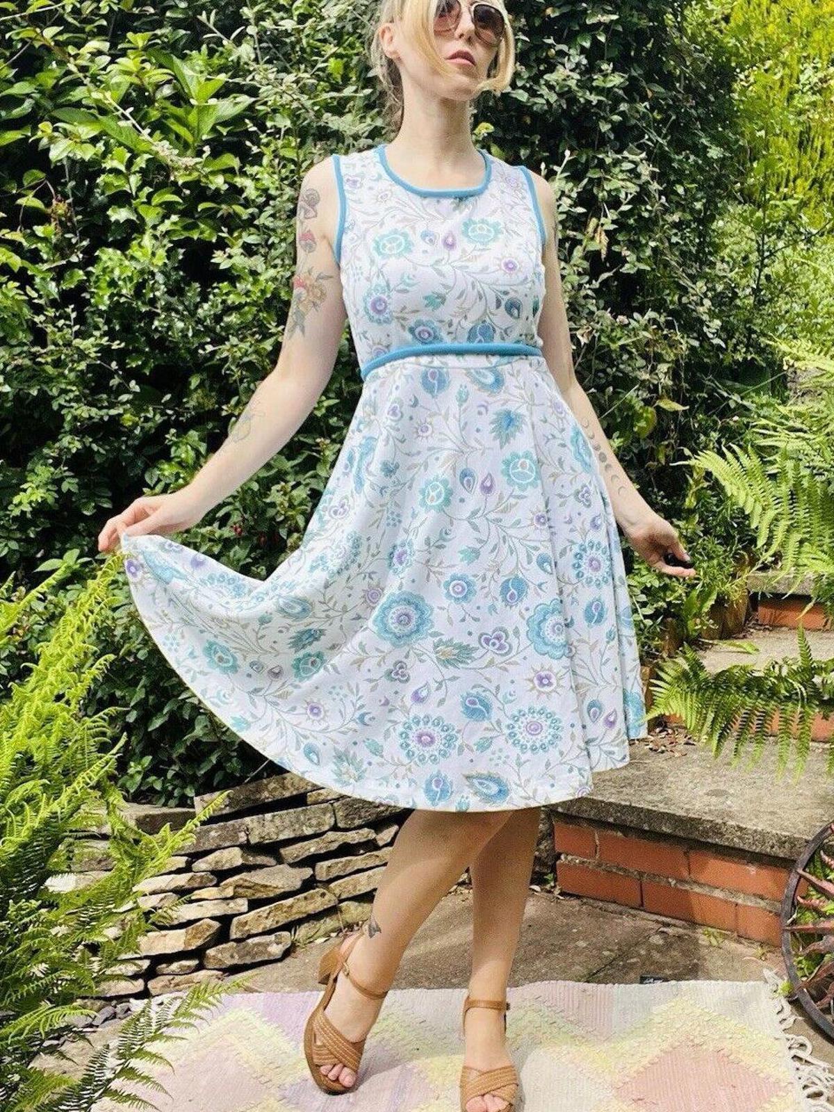 Vintage 60s Summer Dress Fit And Flare With Tie Waist Size 12