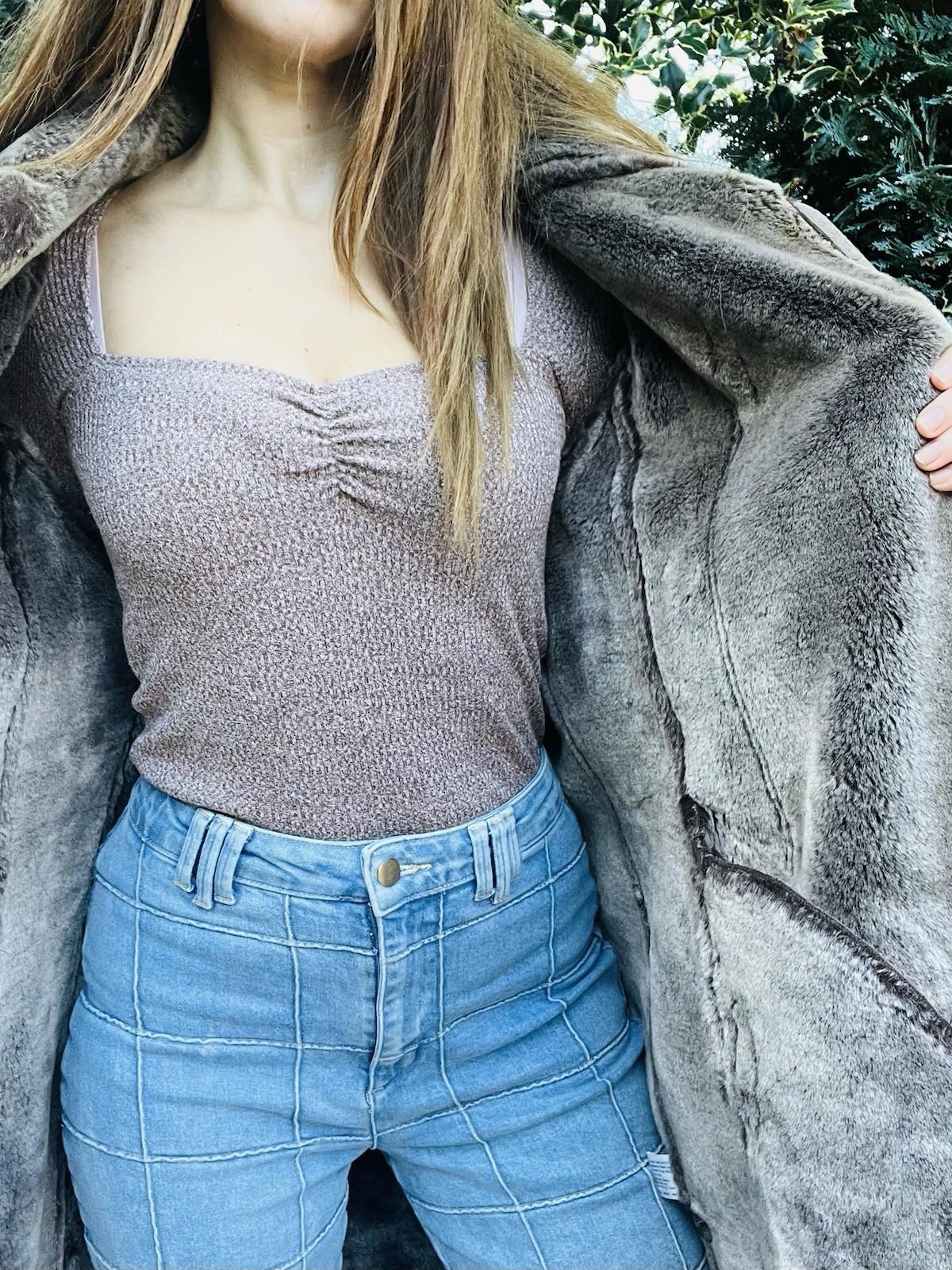 Warm Winter Afghan Coat, Faux Fur Lines Shearling, Embroidered  Jacket Grey 16