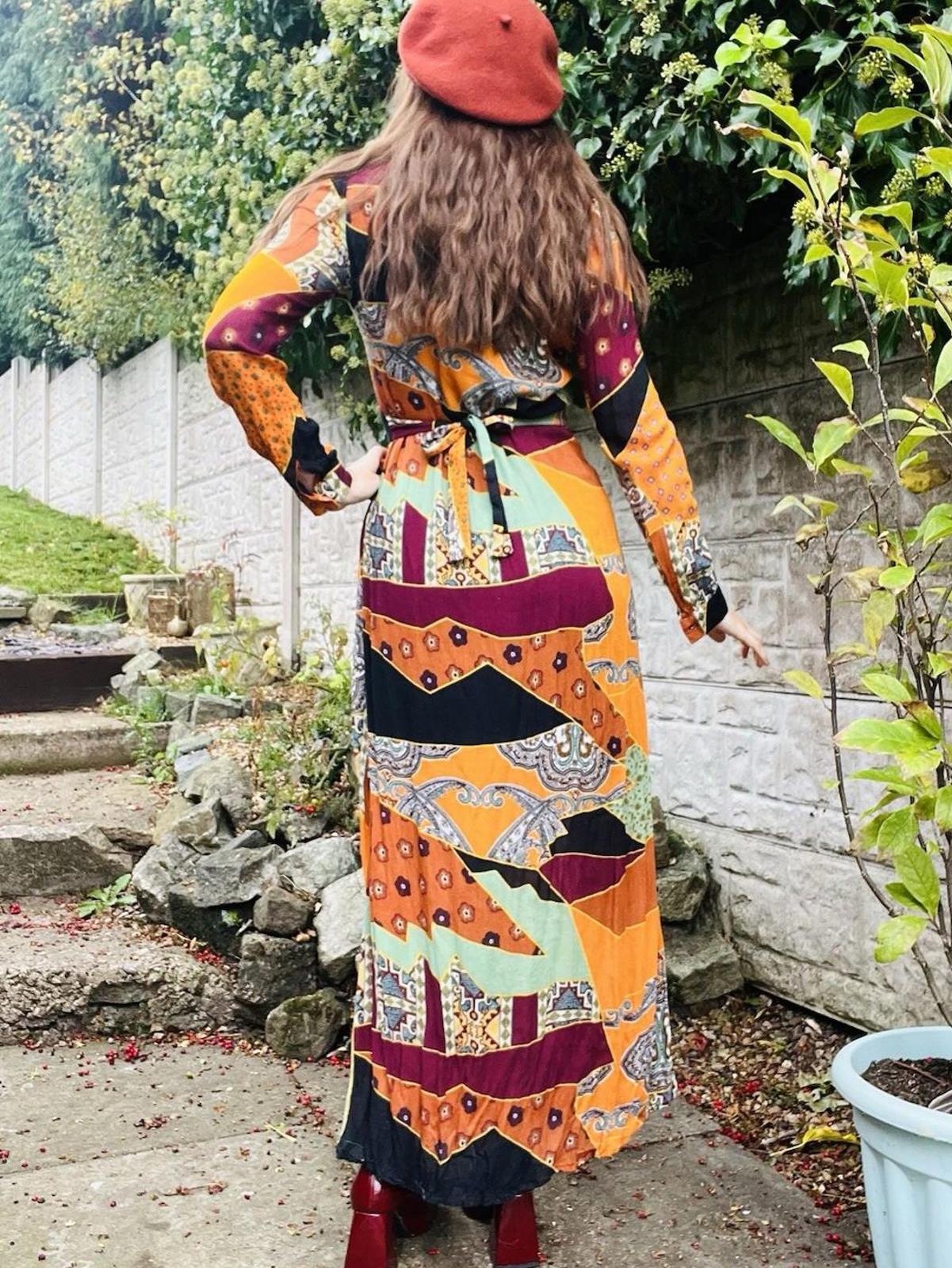 Long Sleeved Maxi Dress By Reserved Size 8 to 10 Orange Boho Hippie Retro Style