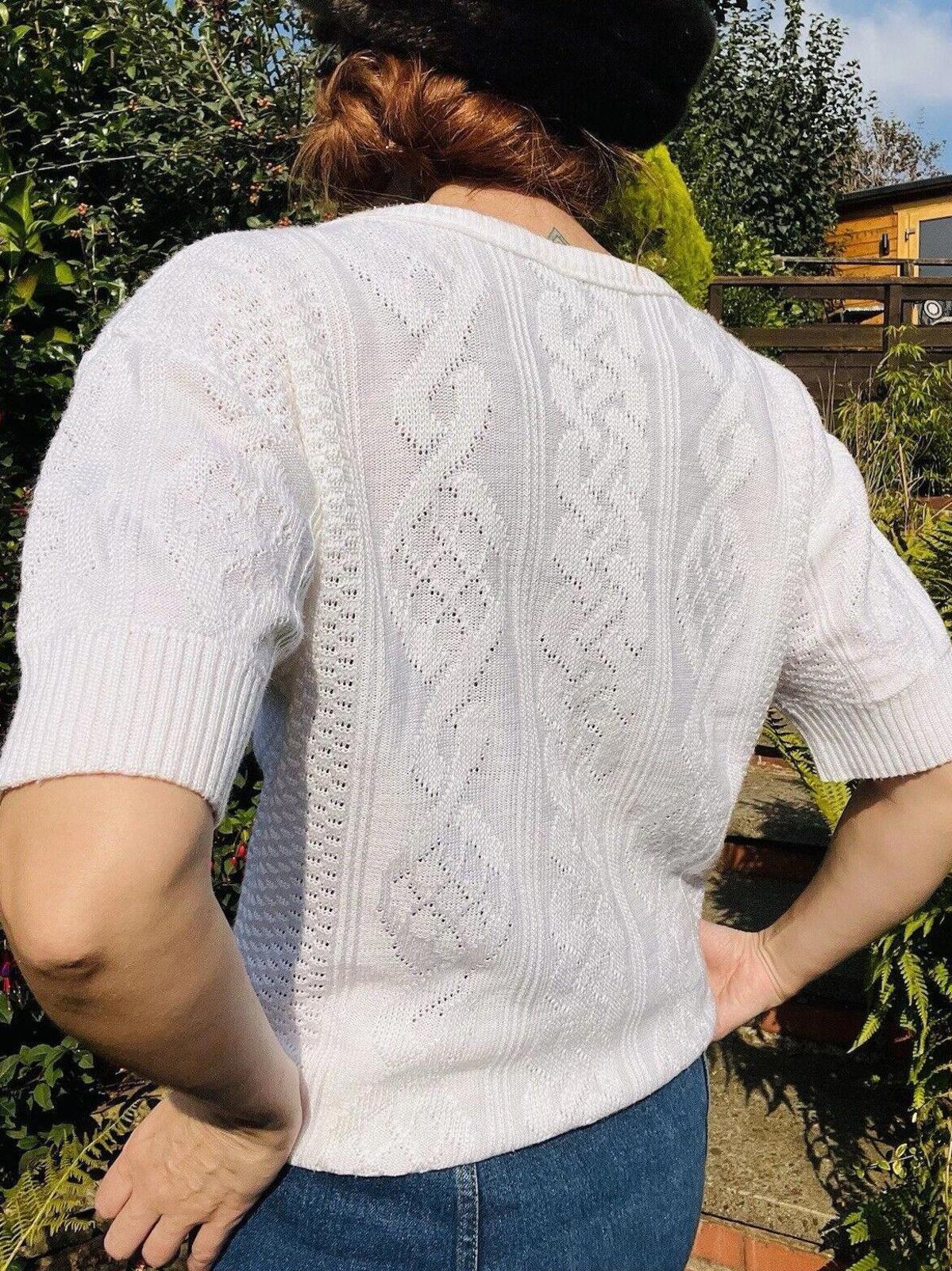 Vintage 80s Knitted Jumper By Canda Short Sleeve Lightweight Knit Sweater 12 14