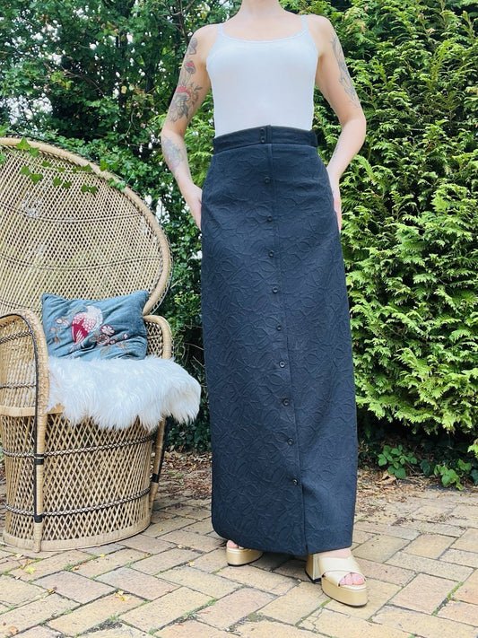 Vintage 1960s Long Skirt High Waist Button Front Smart Office Work Maxi Skirt 10