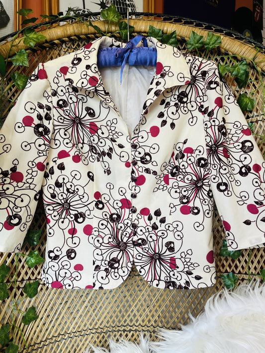 Vintage 1960s Blazer Retro Psychedelic 60s Cropped Sleeve Jacket Size 12