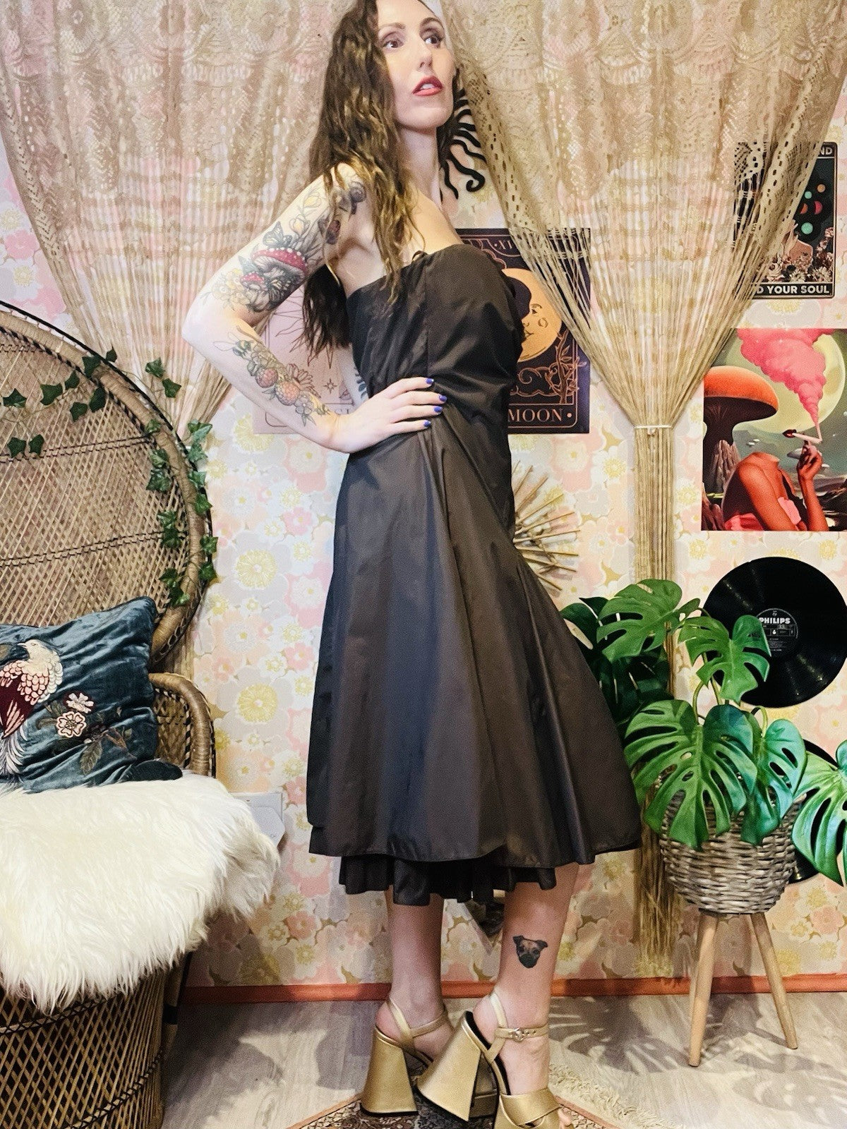Vintage 1990s Prom Dress Strapless Cocktail Gown Brown Size 14