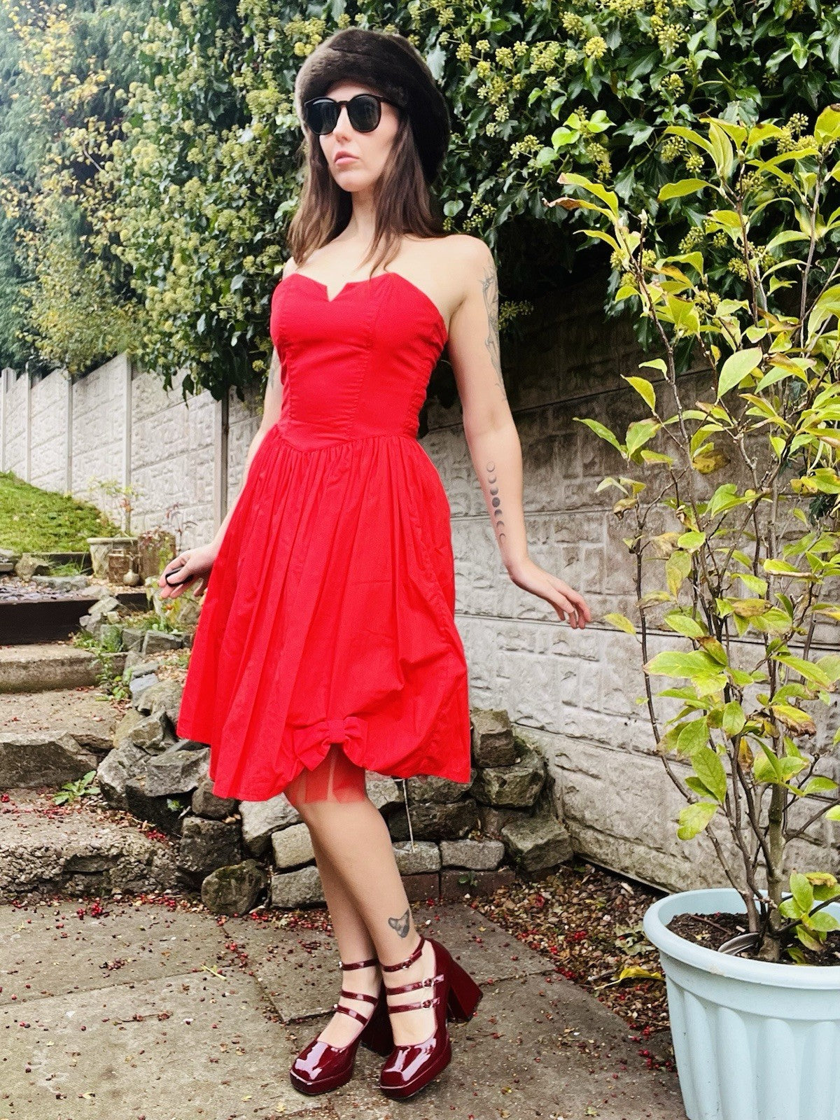 Vintage 90s Party Dress Red Size 10 Retro 1990s Corset Dress With Bow Detail