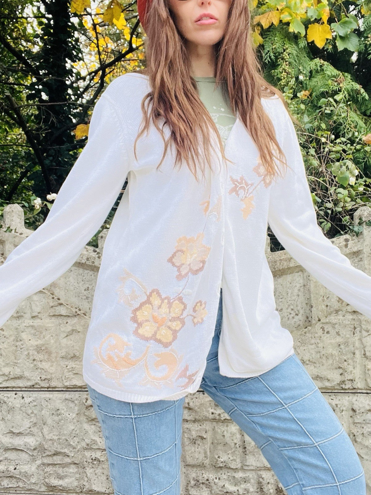 Vintage 90s Cottagecore Cardigan St Michael Cotton Knit Floral Whimsy Jumper 14