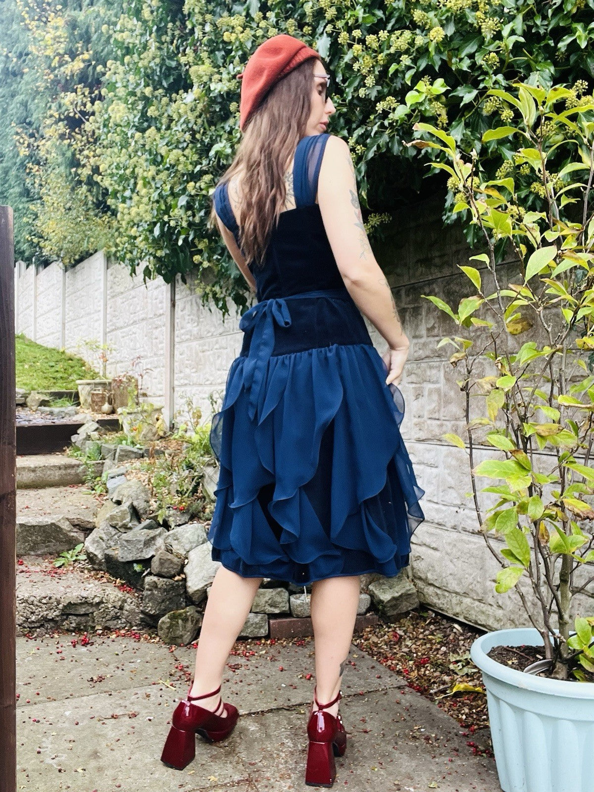 Vintage 80s Party Dress Blue Size 10 Whimsigoth Fairycore Velvet Layered Dress