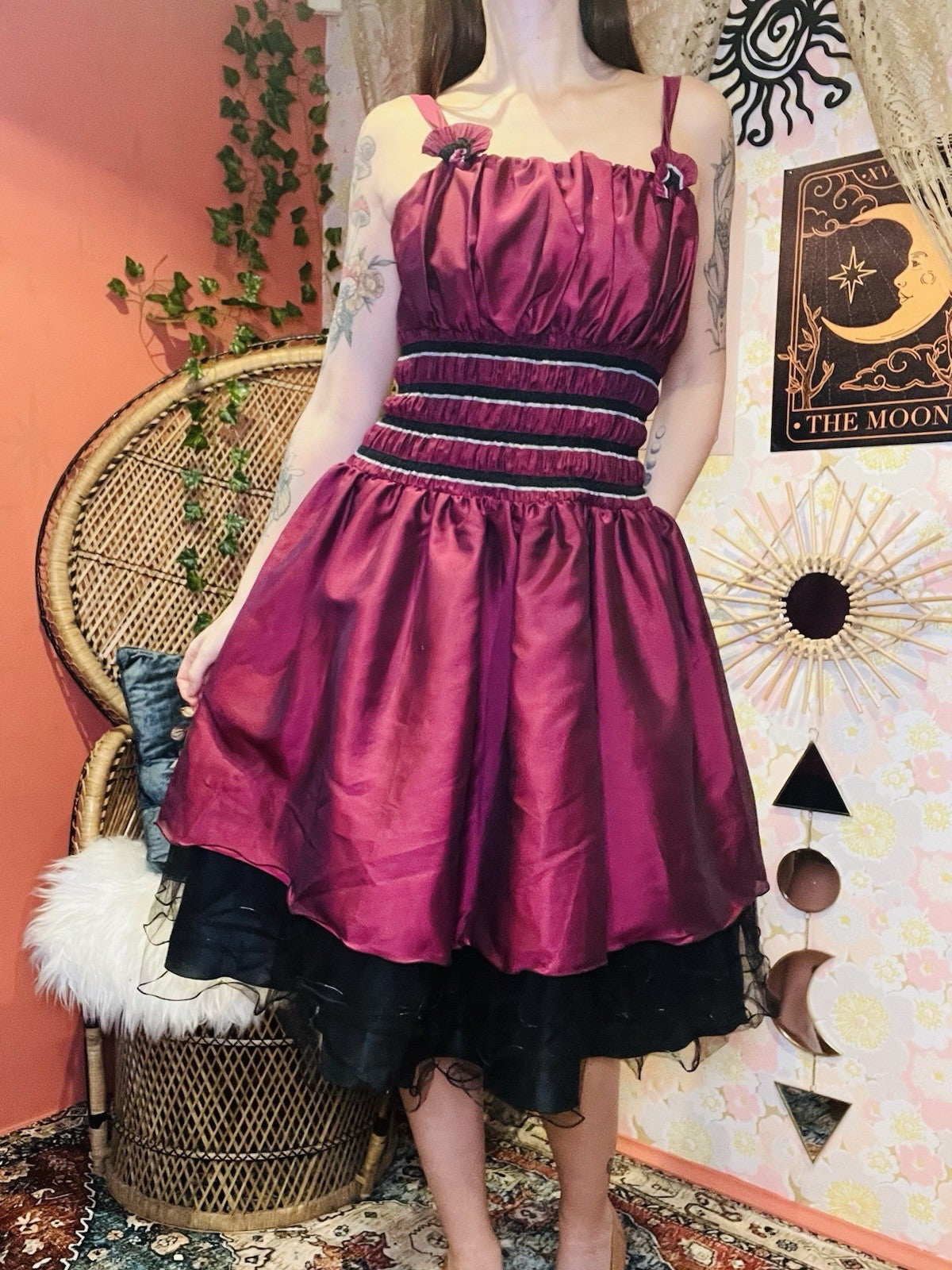 Vintage 1990s Party Dress Purple Size 10 Cinched Waist Grunge Layered Tulle S