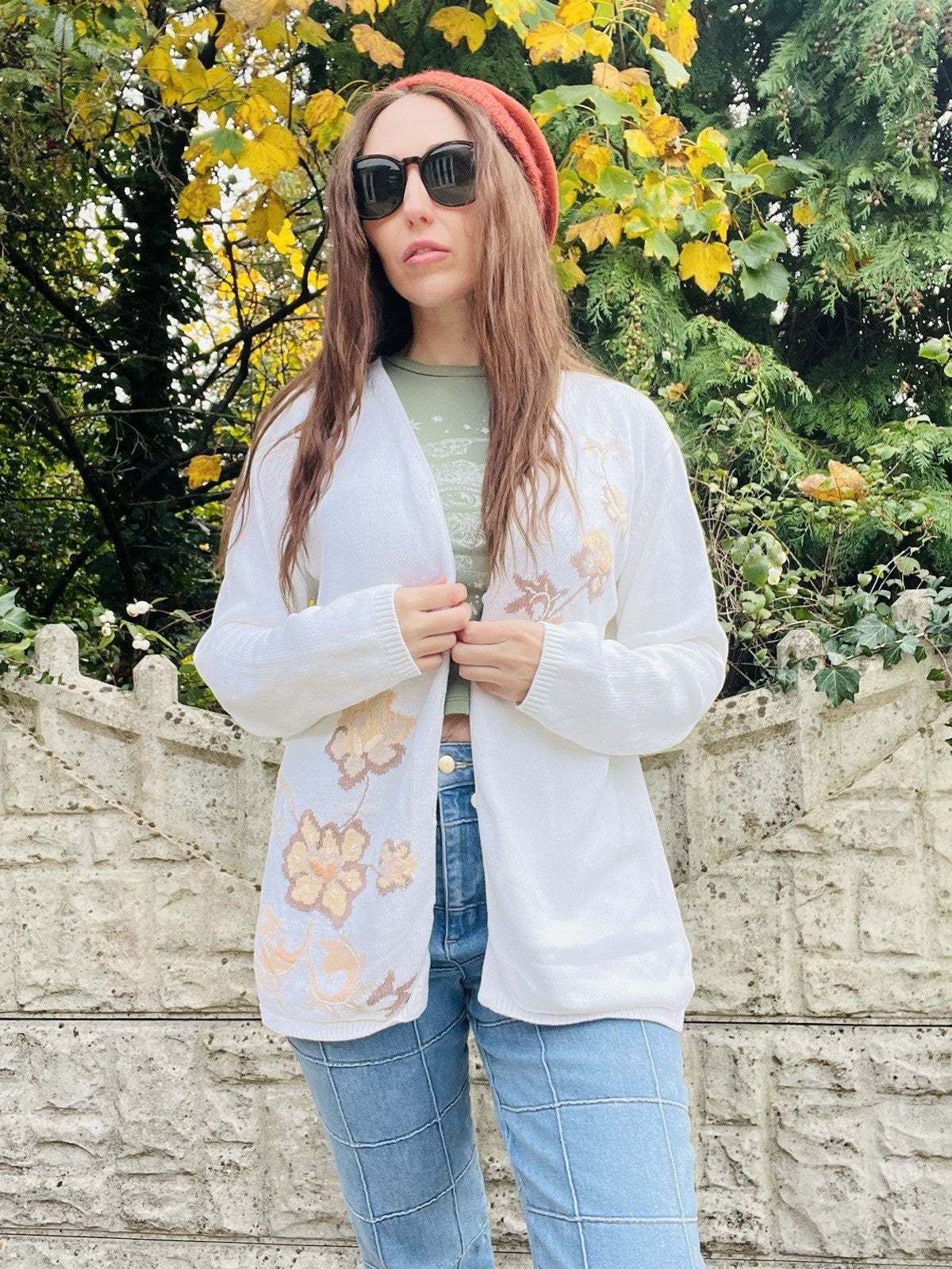 Vintage 90s Cottagecore Cardigan St Michael Cotton Knit Floral Whimsy Jumper 14