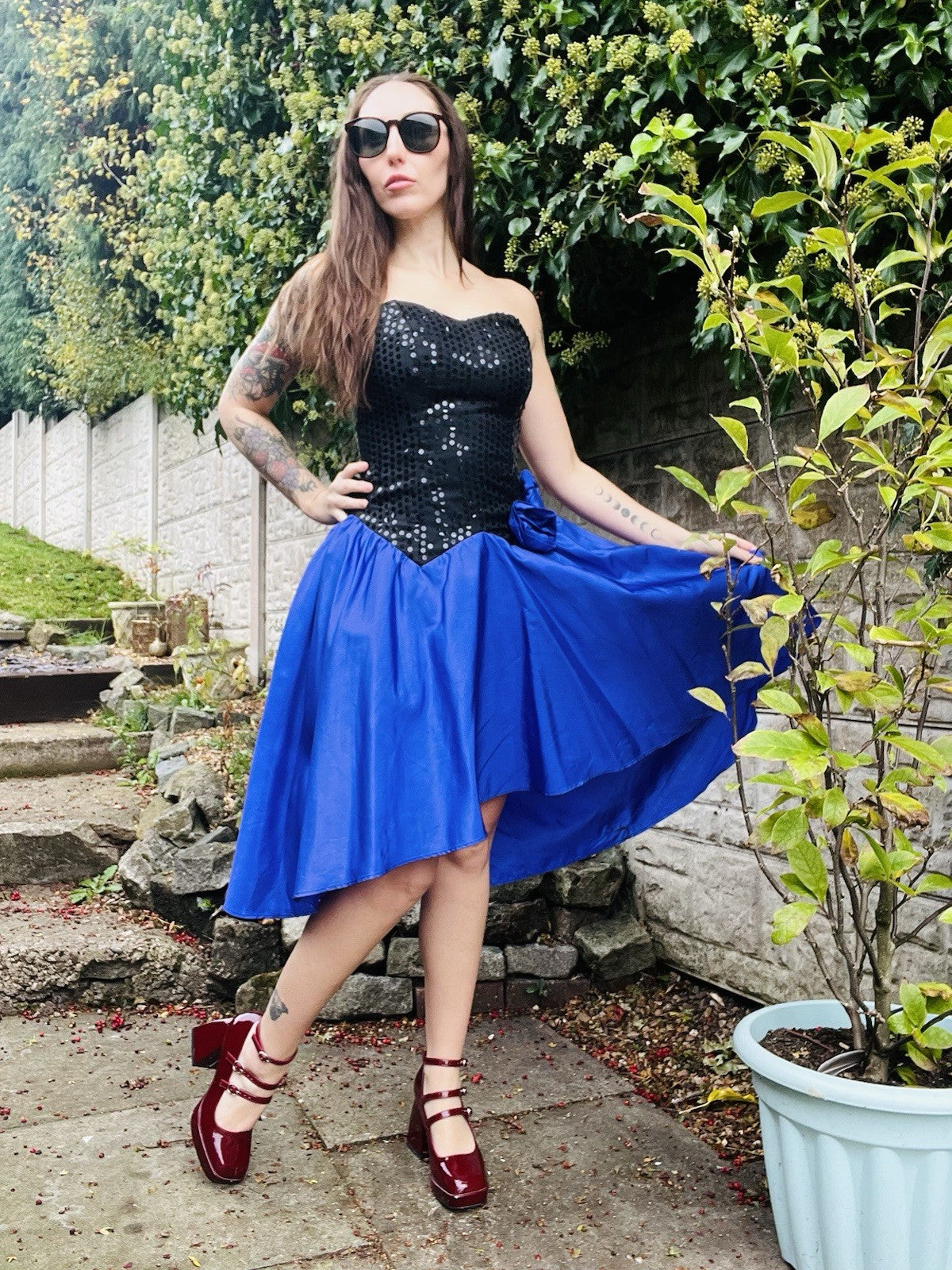 Vintage 80s Party Dress Size 8 To 10 Black Purple By Yessica Sparkly Sequin Top