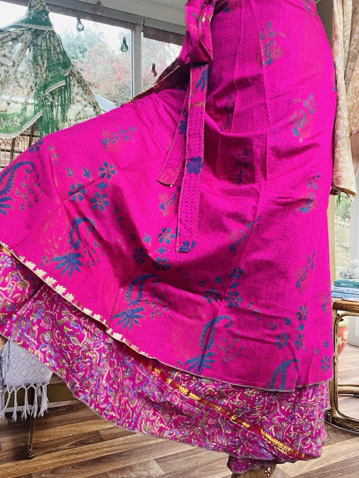 Layered Hippie Maxi Skirt Vintage Sari Silk Hippie Boho Long Gypsy Wrap Skirt