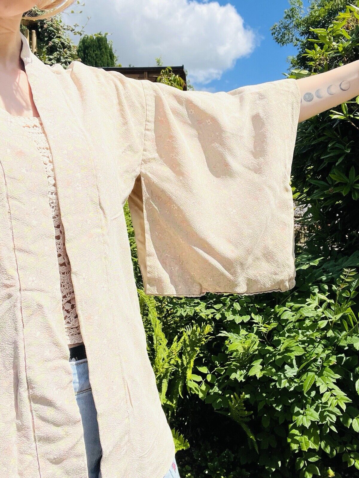 Vintage Hippie Boho Kimono With Jacket Pastel Ditsy Floral Print Free Size