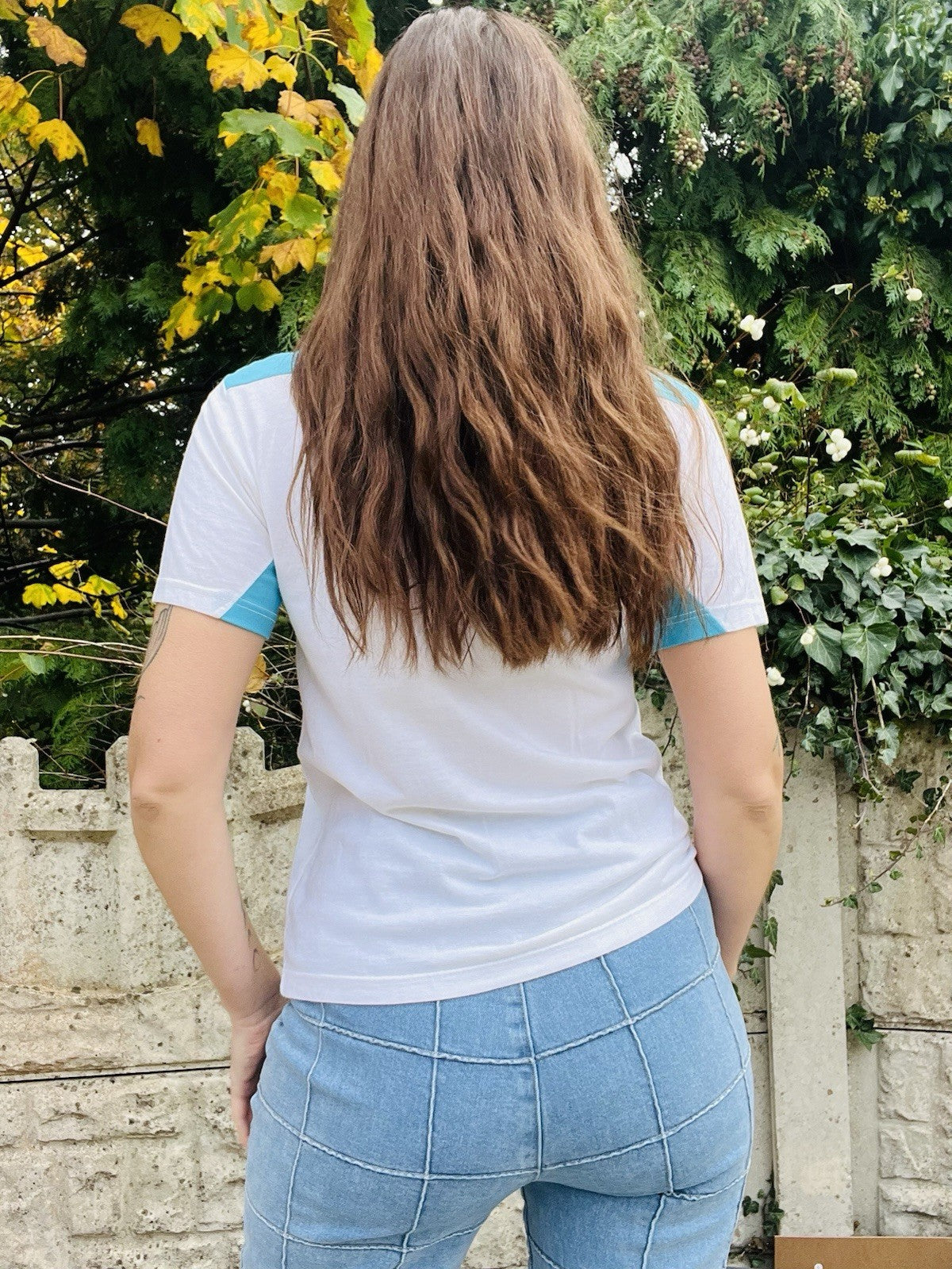 Vintage 90s Puma Tshirt Size 10-12 Retro White And Blue Sports Polo Shirt