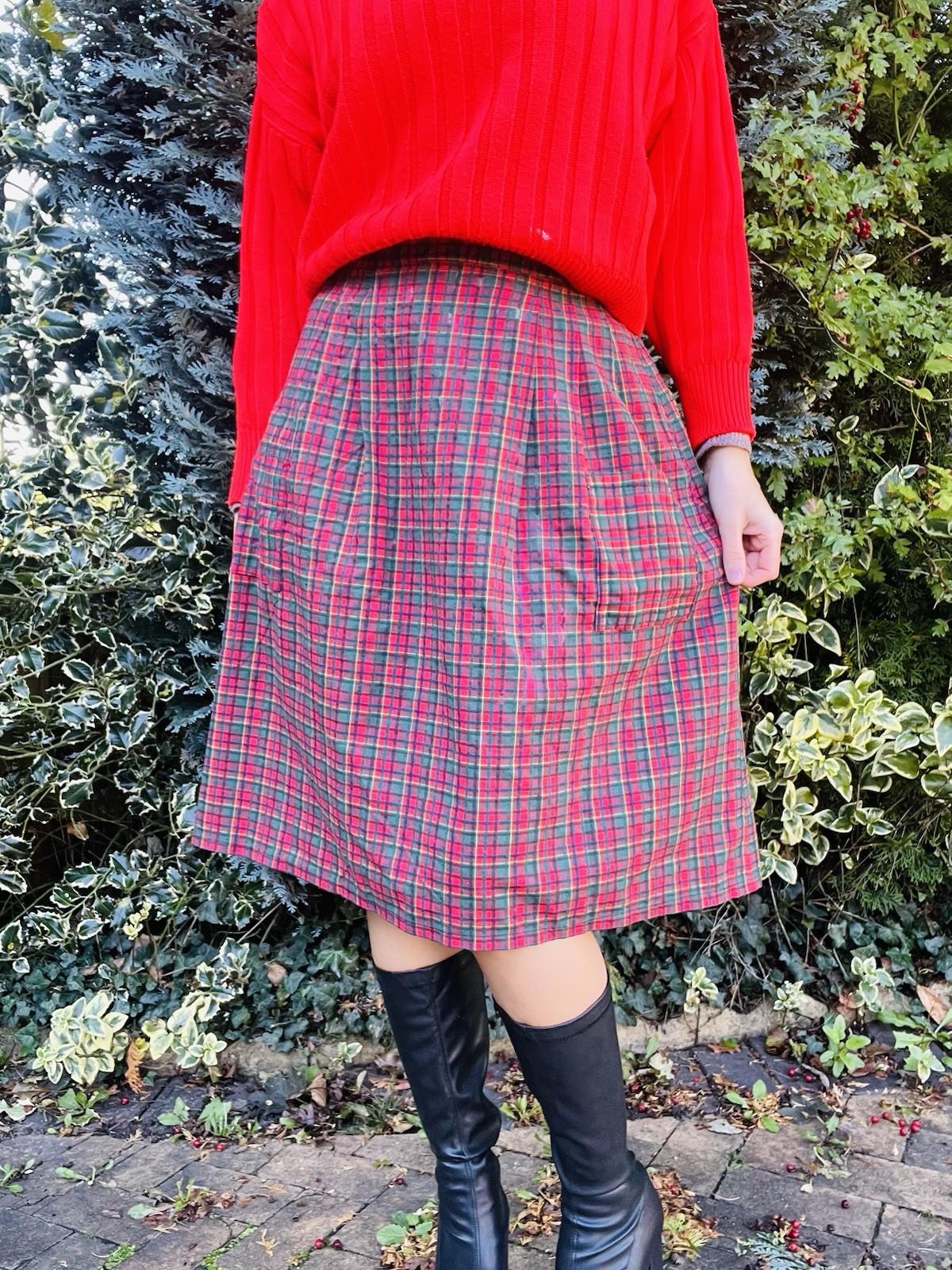 Vintage 1970s Tartan Skirt Plaid Scottish Style Midi Skirt With Pockets Size 12