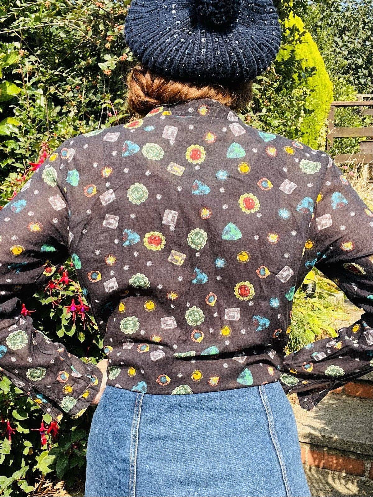 Vintage Blouse Bold Retro Print Collared Shirt Casual Or Formal Office Workwear