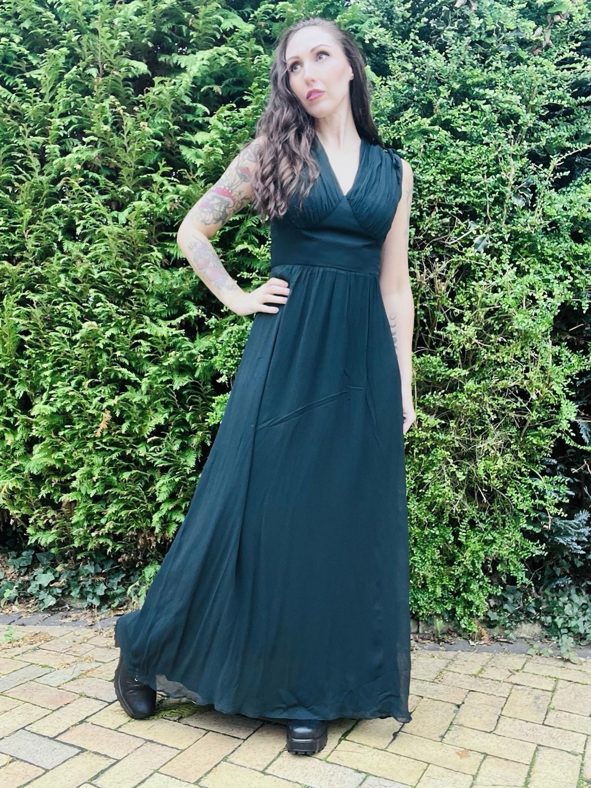 Vintage 1970s Black Dress size 10 By Vera Mont Long Maxi Length Tie Waist