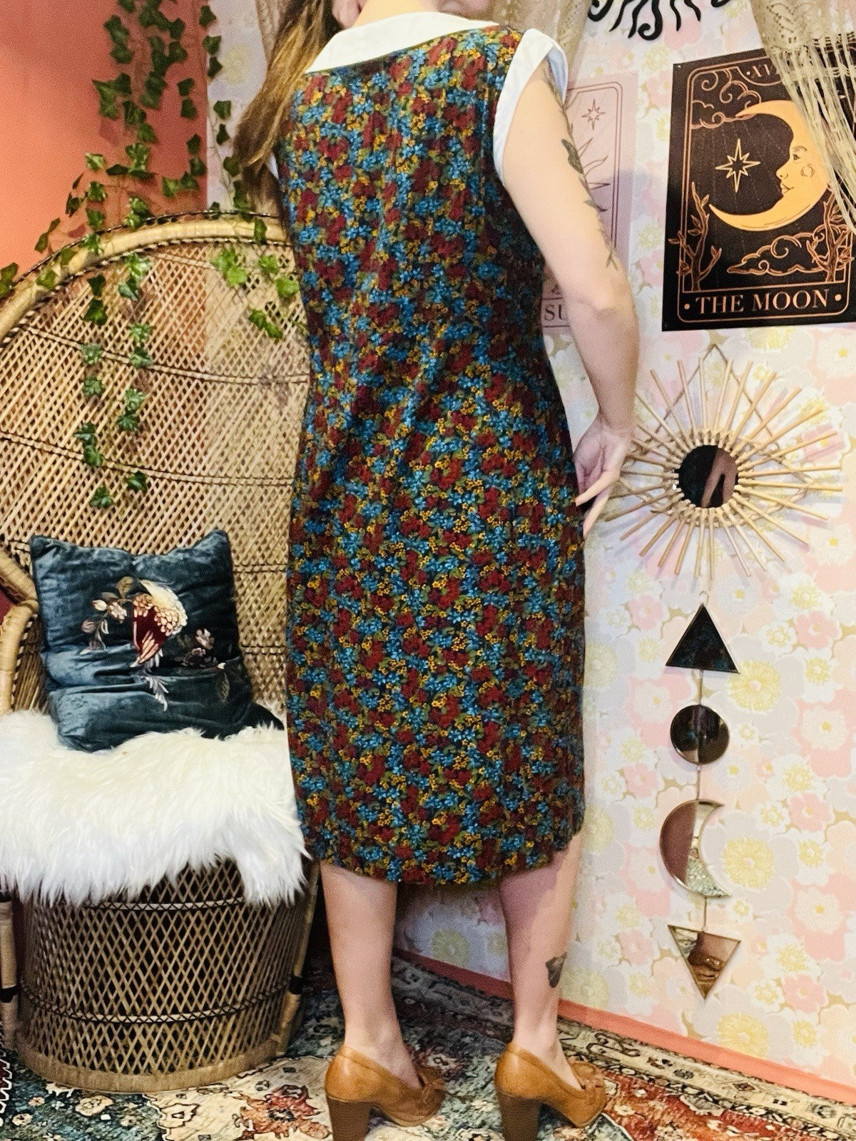 Vintage 70s Day Dress Size 16 Retro 1970s Ditsy Floral Collared Dress