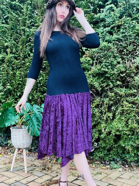 Vintage 1990s Velvet Dress 8 10 By Crystal Whimsigoth Low Back Drop Waist Purple