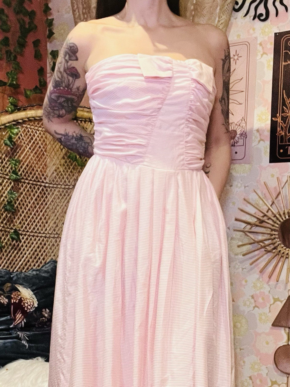 Vintage 90s Cocktail Dres Pink Size 14 1990s  Strapless Floaty Fairycore Ball