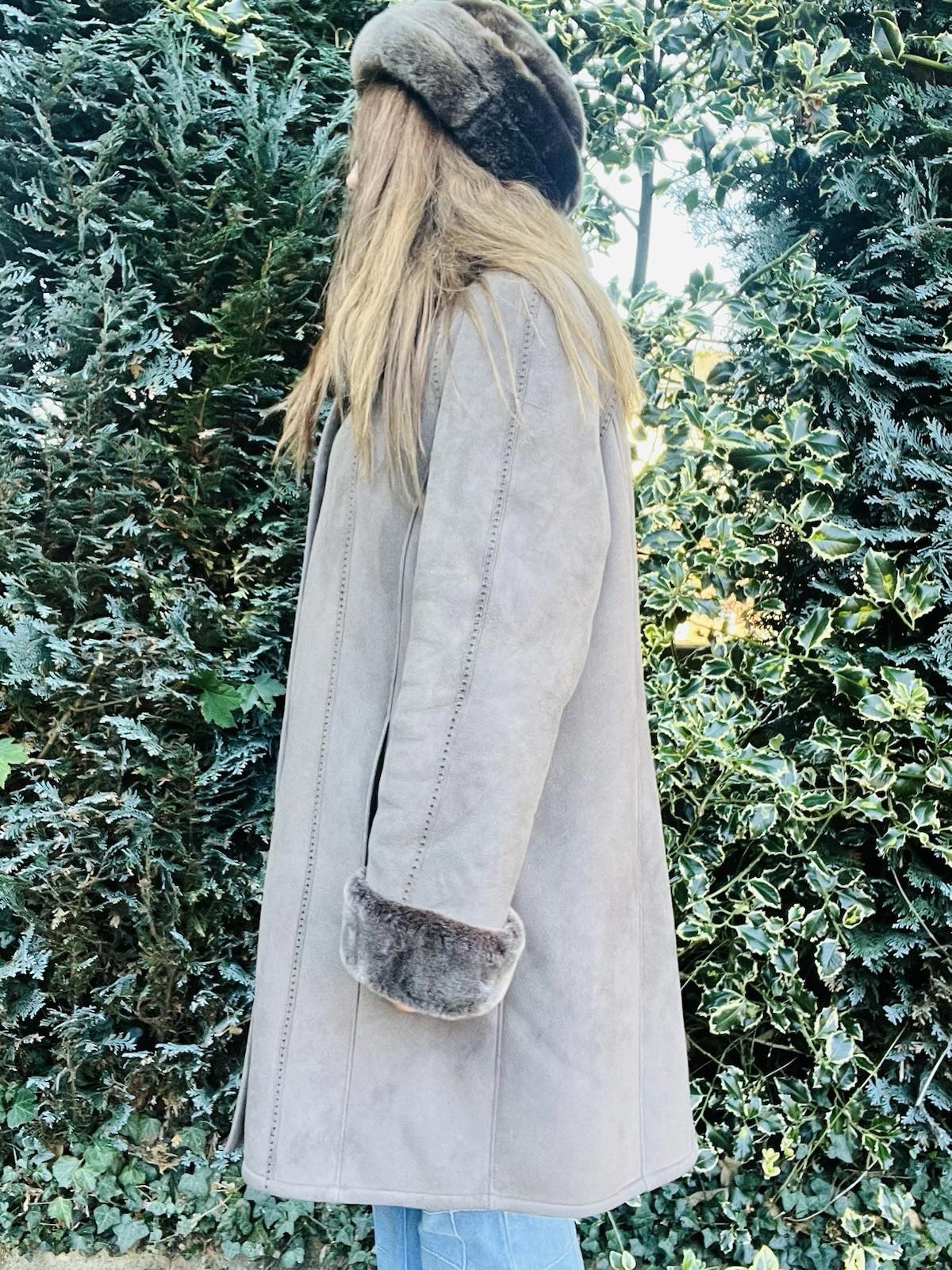Warm Winter Afghan Coat, Faux Fur Lines Shearling, Embroidered  Jacket Grey 16