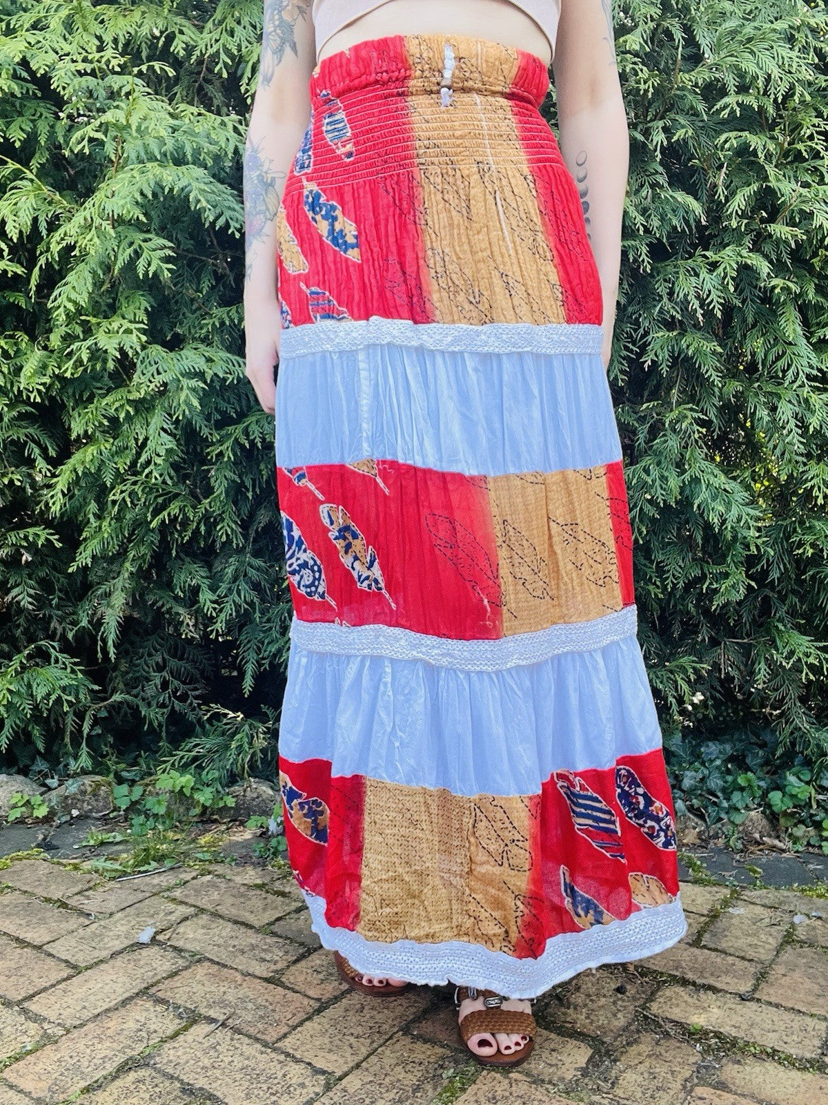 Vintage 1990s Maxi Skirt Hippie Boho Layered Frilly Long Festival Summer 8-10