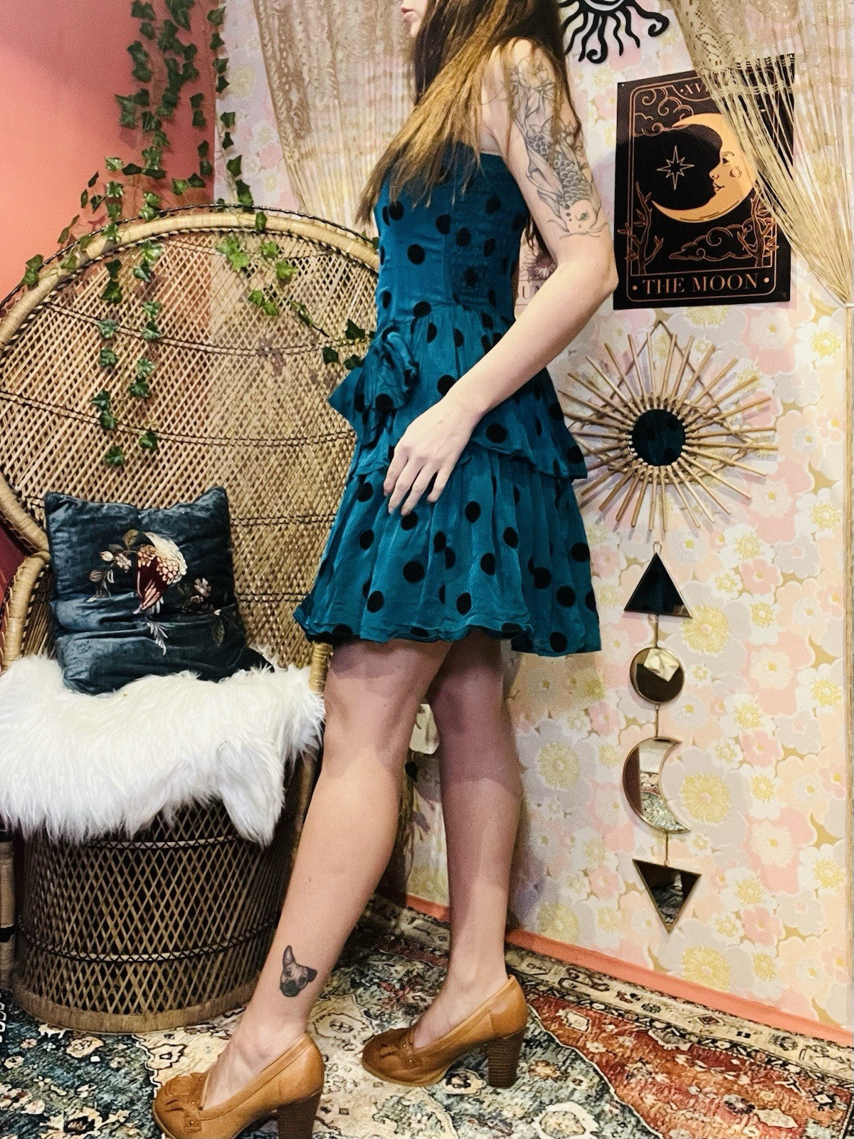 Vintage 80s Party Dress Size 8 Teal Polkadot Layered Retro 80s Fancy Dress