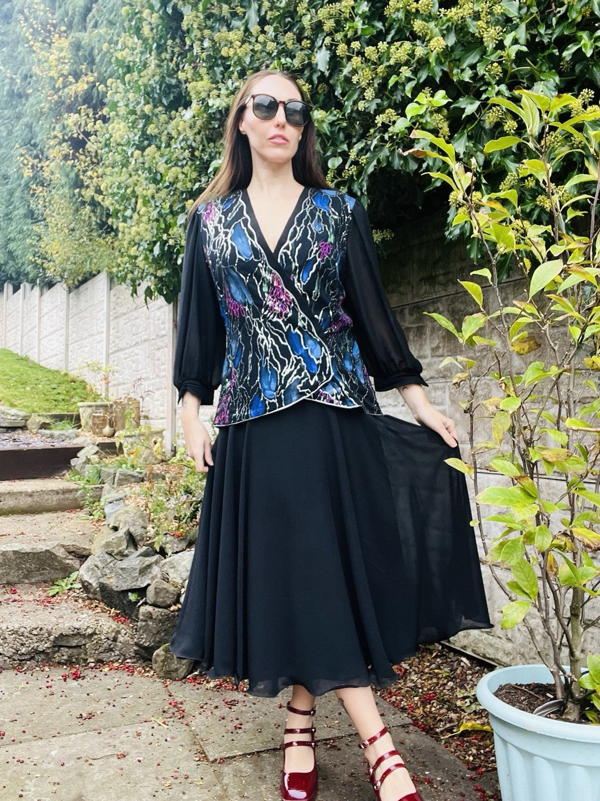 Vintage 80s Party Dress Black Size 12 14 Retro 1980s Fancy Dress