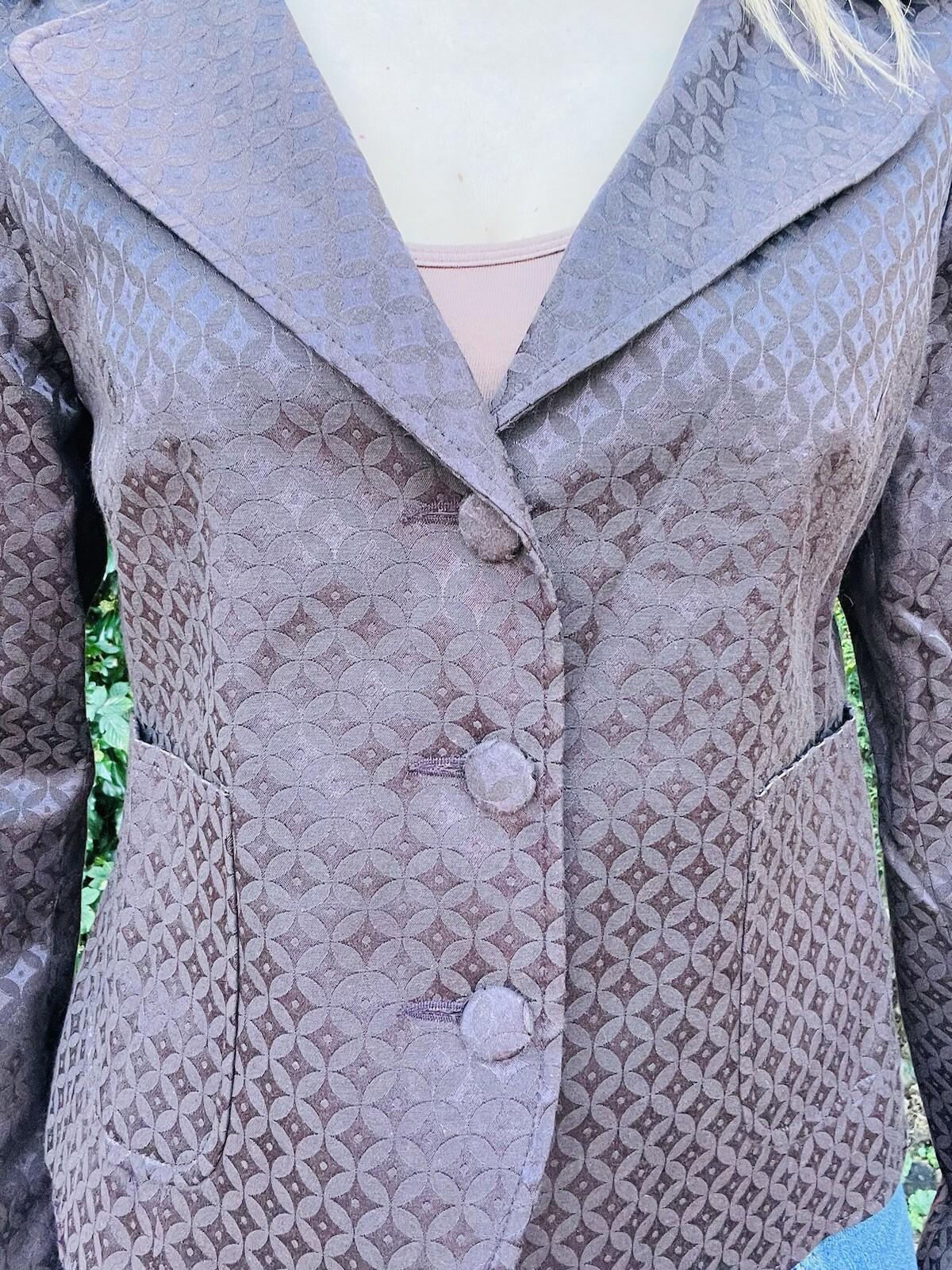 Retro Brown Blazer Jacker By Miss Real Vintage With Mod 70s Print Size 12