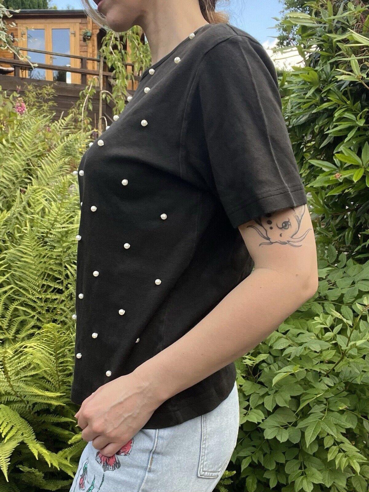 Vintage 1980s Tshirt Top By SK & Company With Faux Pearl Detail Size M 12 14