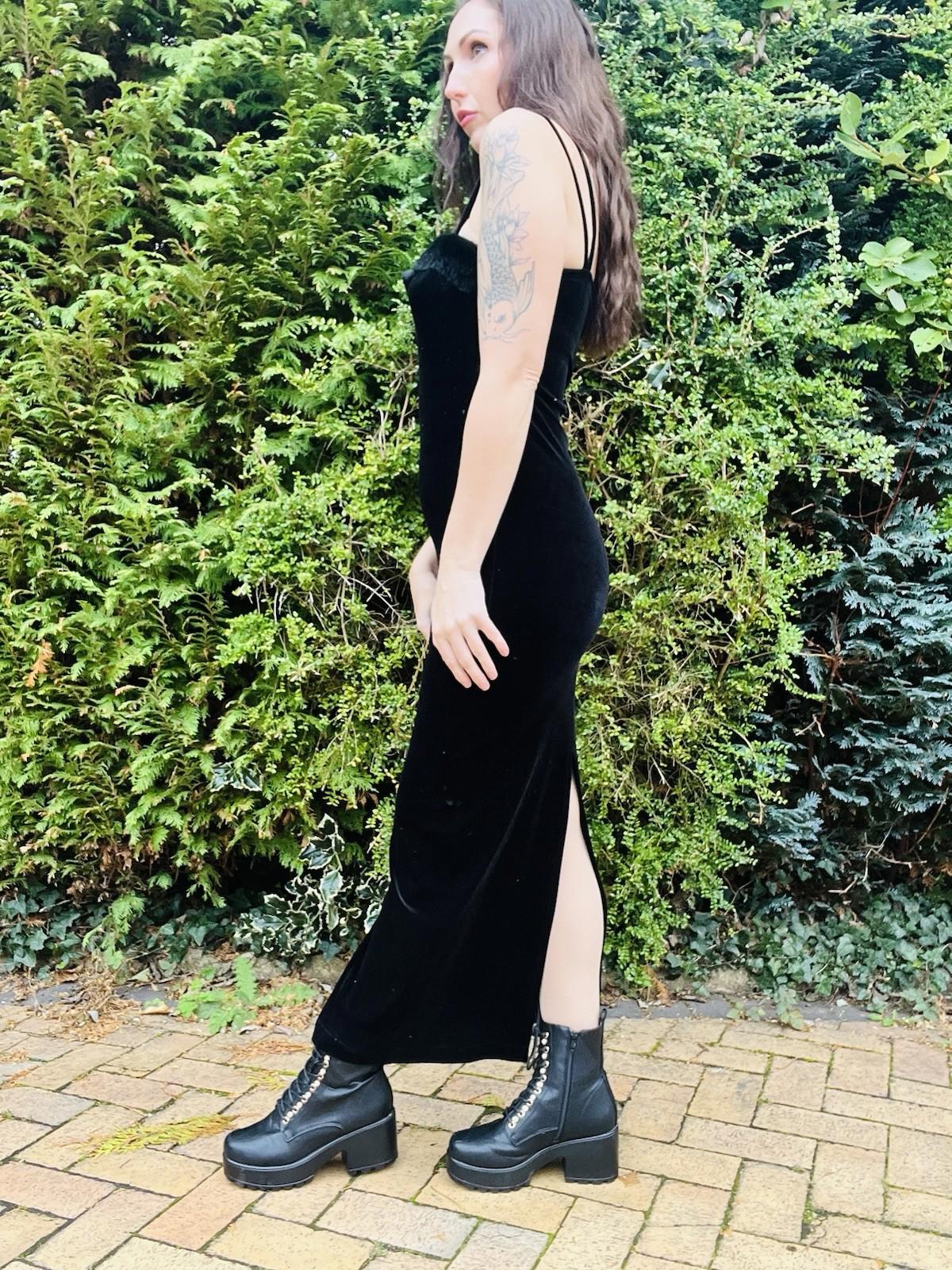 Vintage 1990s Velvet Dress With Fluffy Trim Pencil Wiggle Dress By El-KA 10