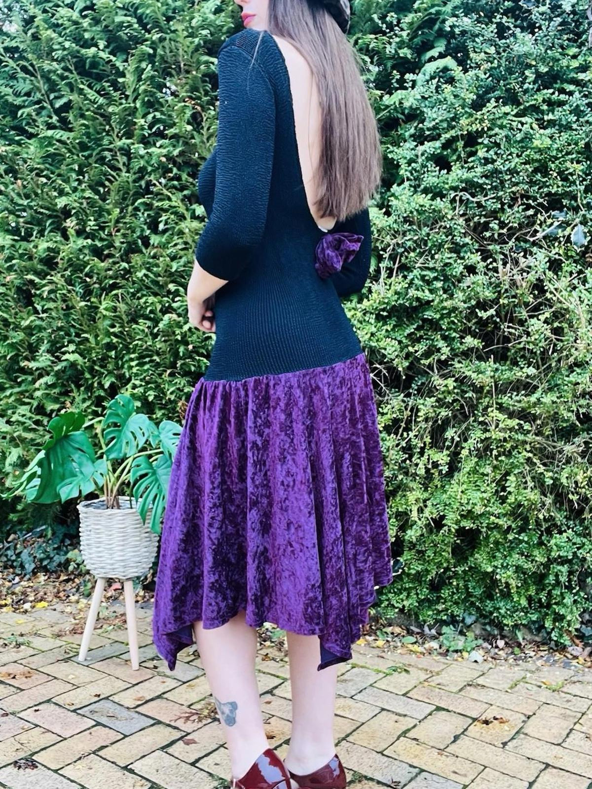 Vintage 1990s Velvet Dress 8 10 By Crystal Whimsigoth Low Back Drop Waist Purple