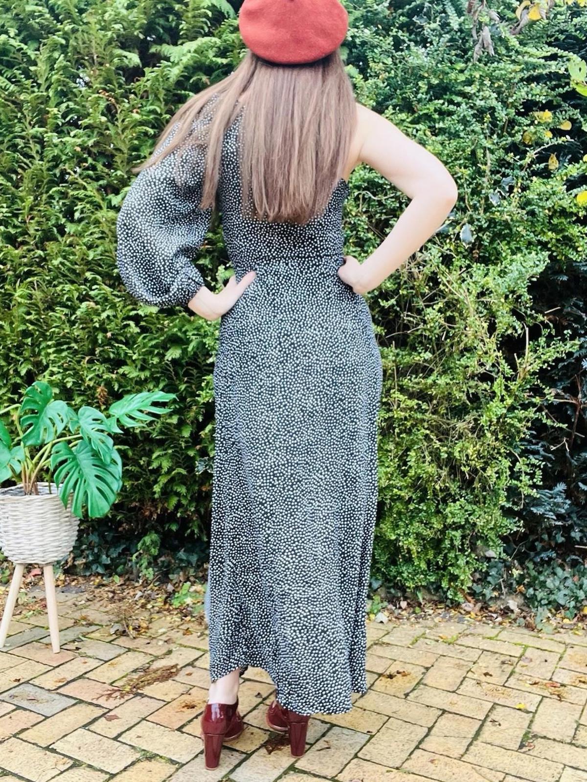 One Shoulder Maxi dress By Free People 6 To 8 Leg split hippie boho Polkadot