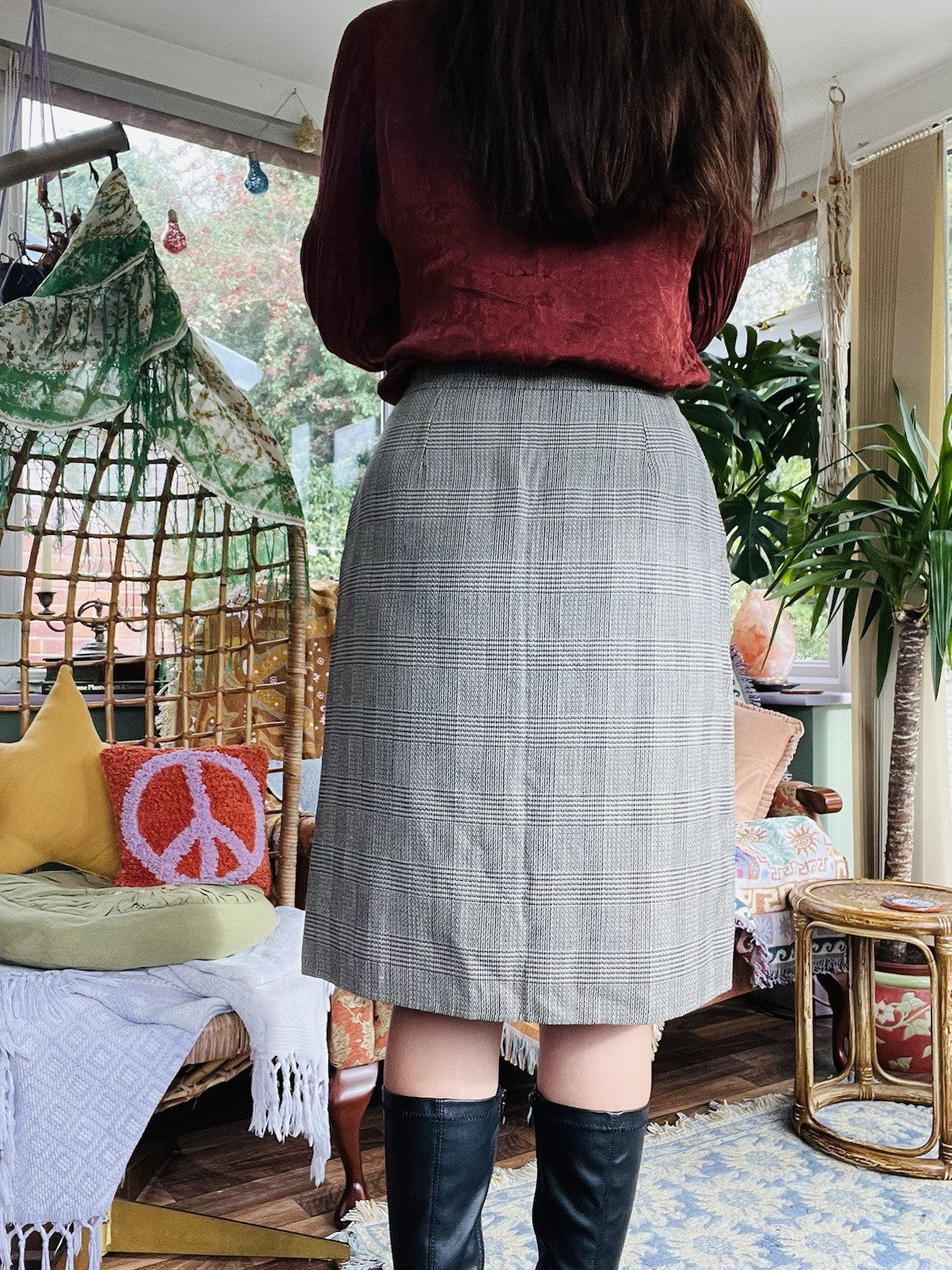 Vintage 1980s Office Skirt, High Waist Midi Length Retro Work Wear Size 12 Wool