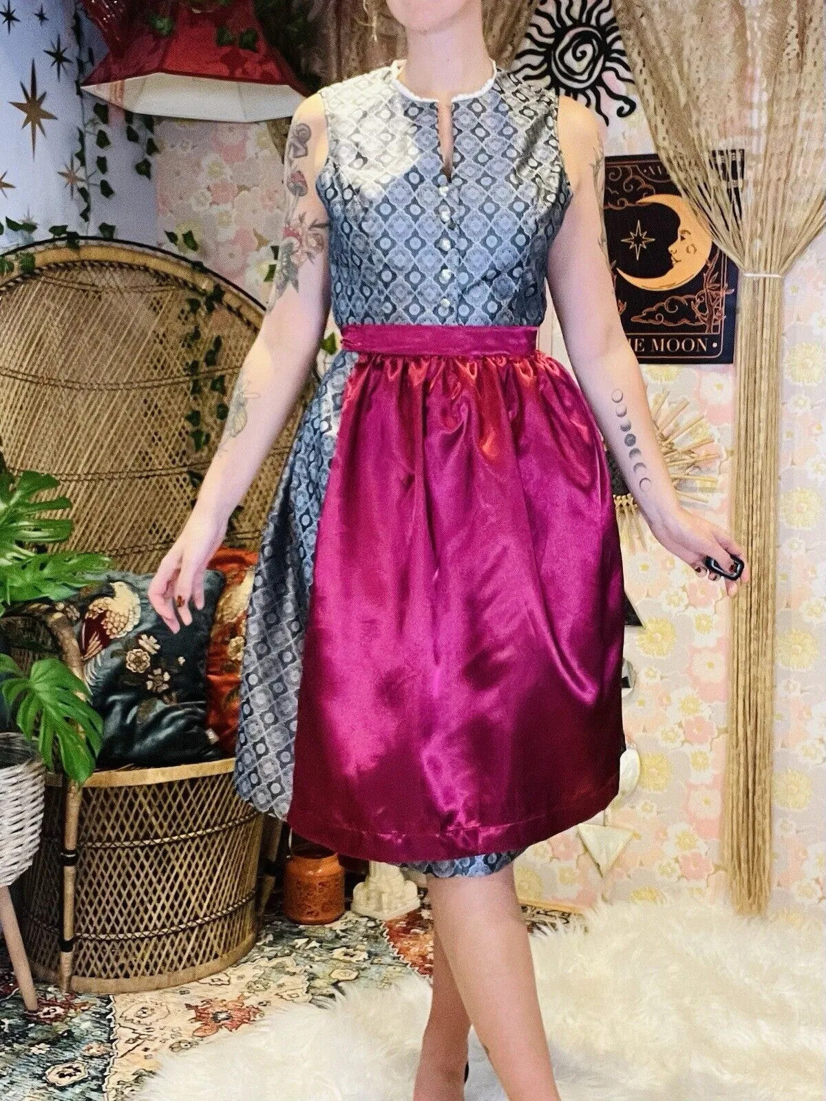 Austrian Dirndl Dress S 10 By Ramona Lippert Pink  Sliver Grey 2 Piece Costume