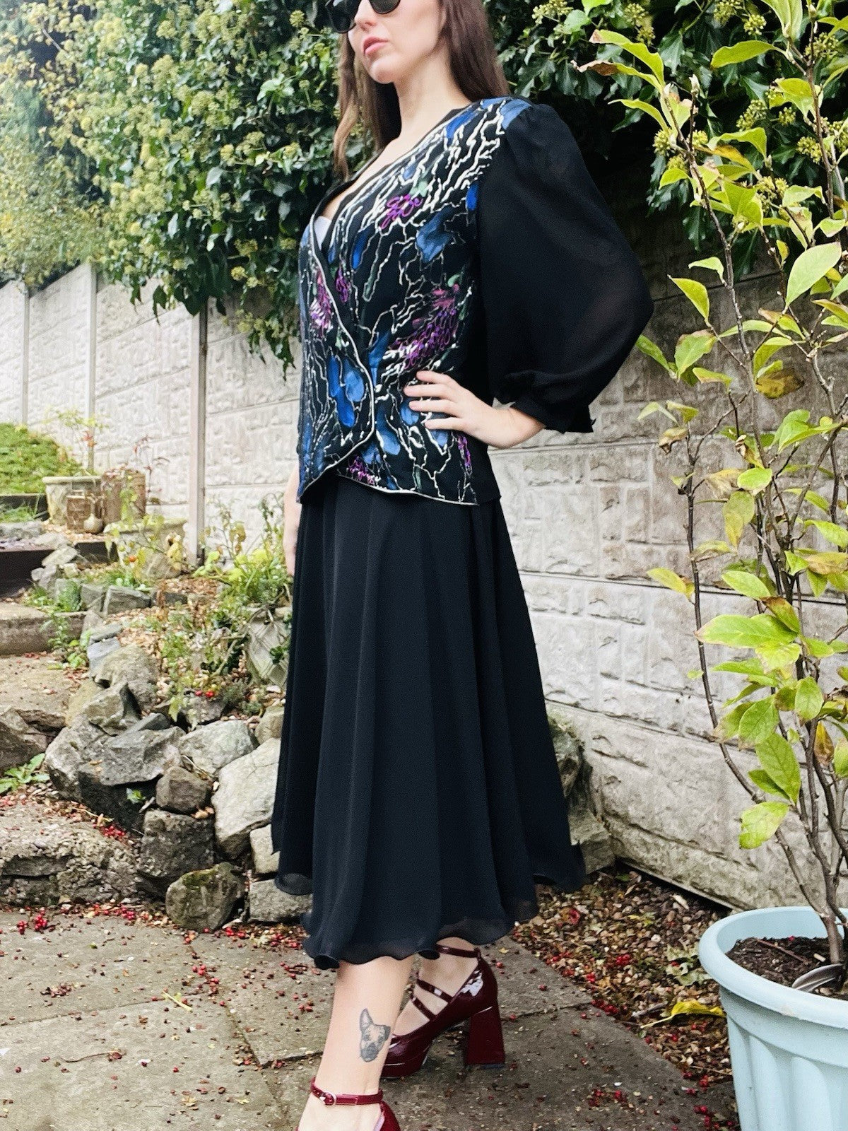 Vintage 80s Party Dress Black Size 12 14 Retro 1980s Fancy Dress