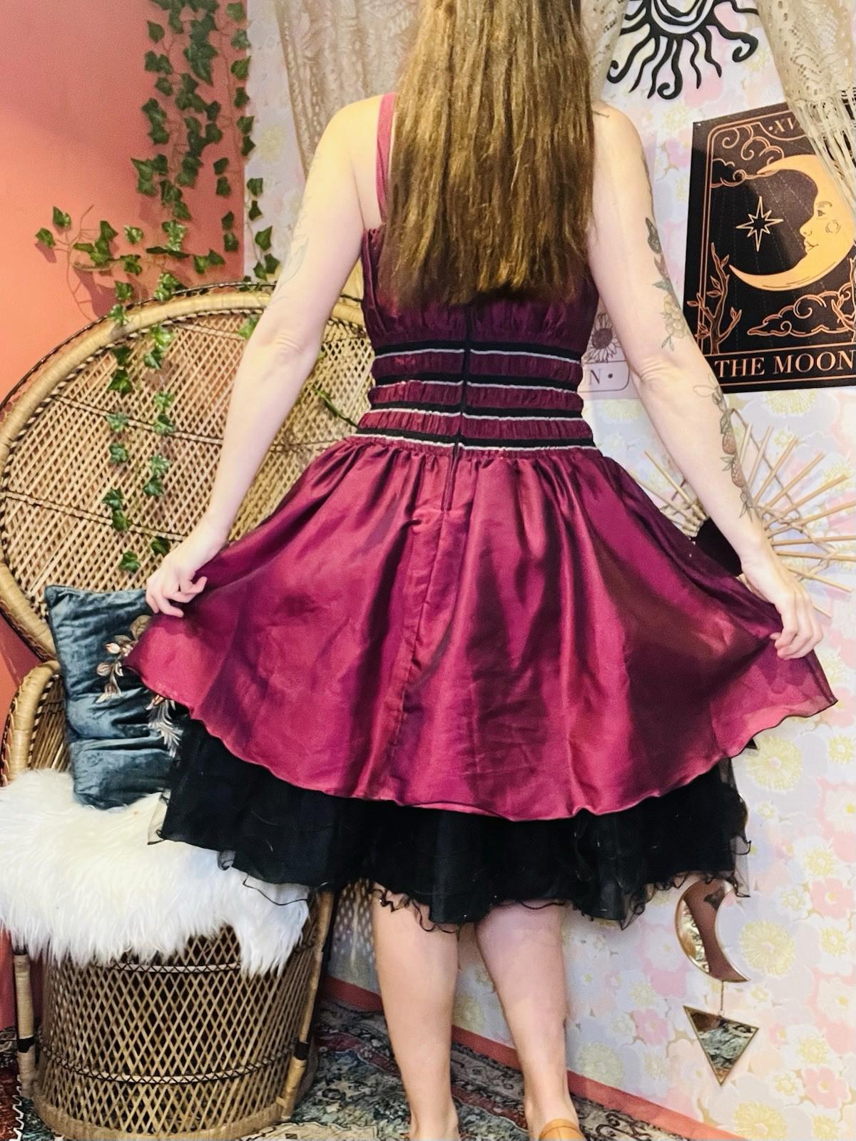 Vintage 1990s Party Dress Purple Size 10 Cinched Waist Grunge Layered Tulle S