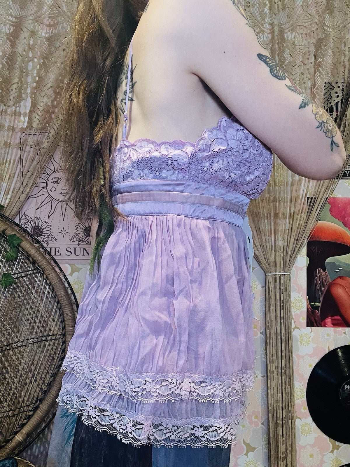 Vintage Y2K Cami Top By Oasis 100% Silk Coquette Frilly Lace Summer Festival 12