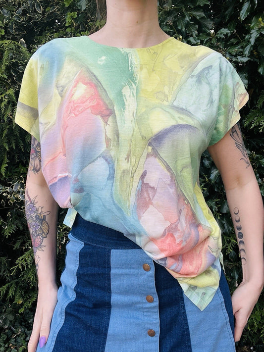 Vintage 1990s Summer T-shirt By Anni Folli Abstract Pastel Watercolour Design 12