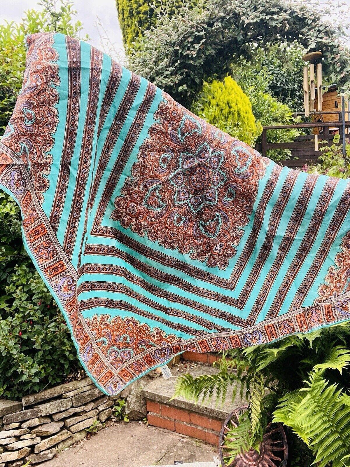 Vintage 1970s Neck Scarf With Colourful Hippie Boho Paisley Pattern