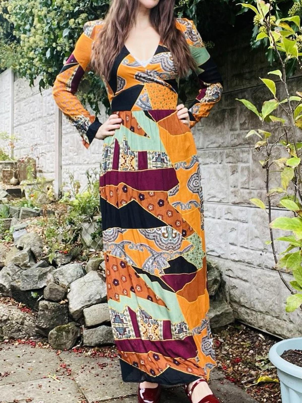 Long Sleeved Maxi Dress By Reserved Size 8 to 10 Orange Boho Hippie Retro Style