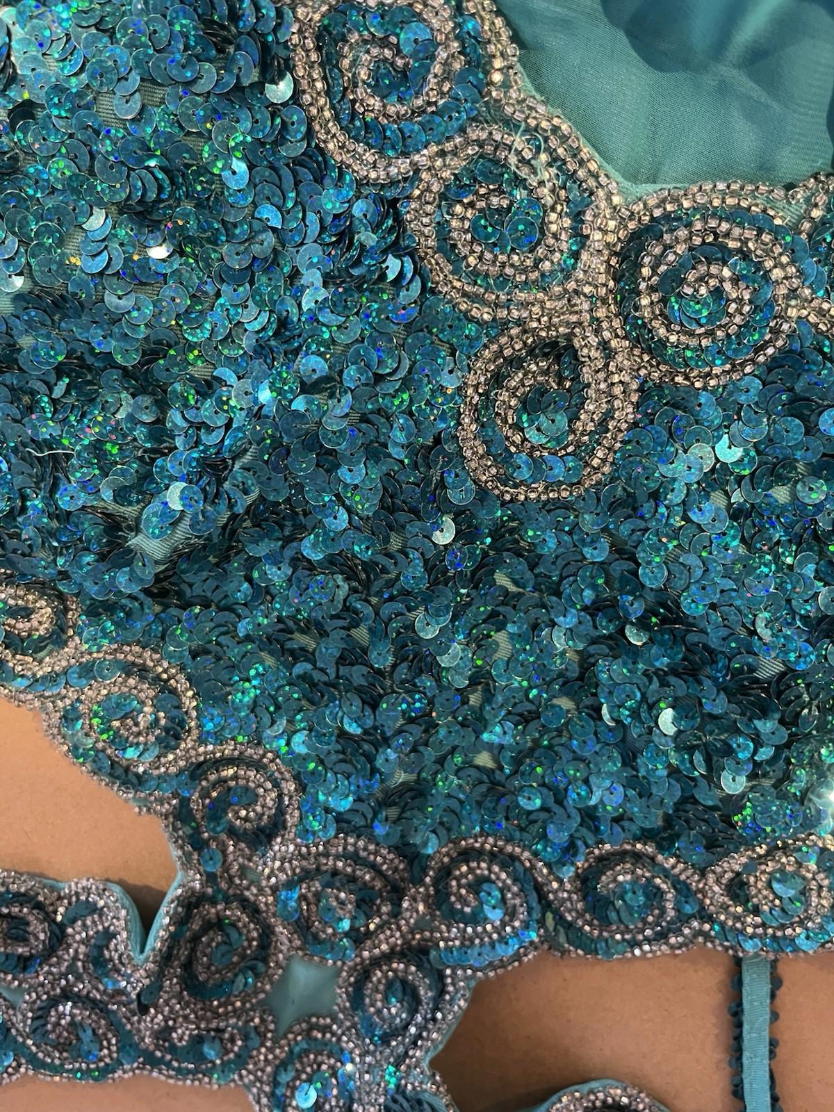 Vintage 1970s 1980s Dress Size 8 Teal Blue Designer Mike Benet Sequin Ball Gown