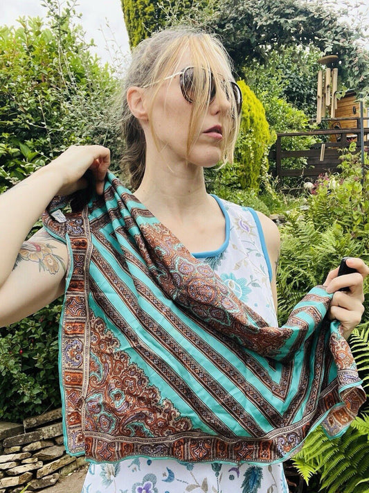 Vintage 1970s Neck Scarf With Colourful Hippie Boho Paisley Pattern