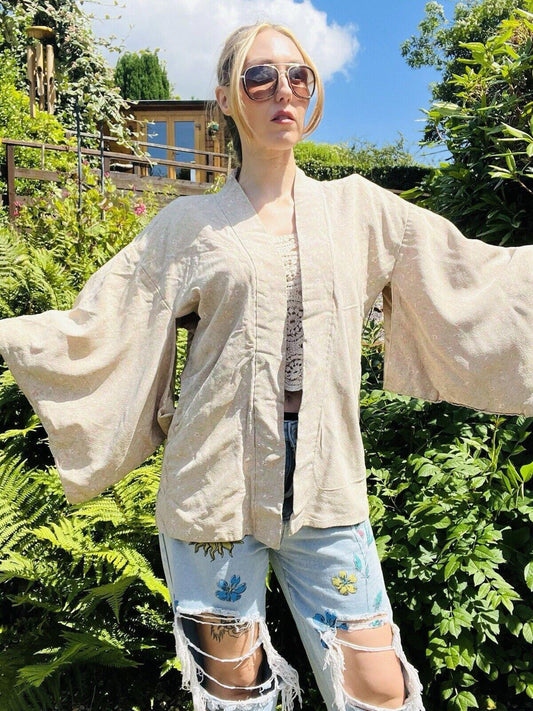 Vintage Hippie Boho Kimono Jacket retro Pastel Ditsy Floral Print Free Size