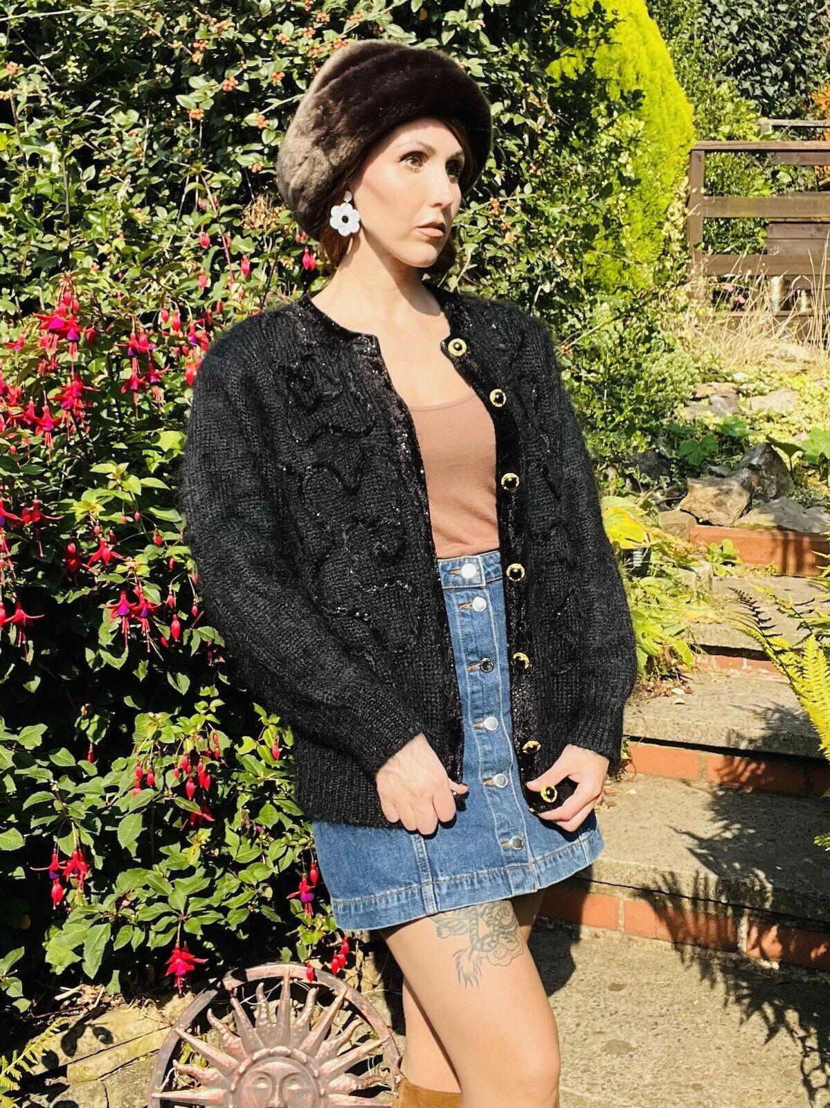 Vintage 1980s Retro Cardigan Fluffy Woolly Knit 1980s Warm Winter Cardigan 12 14