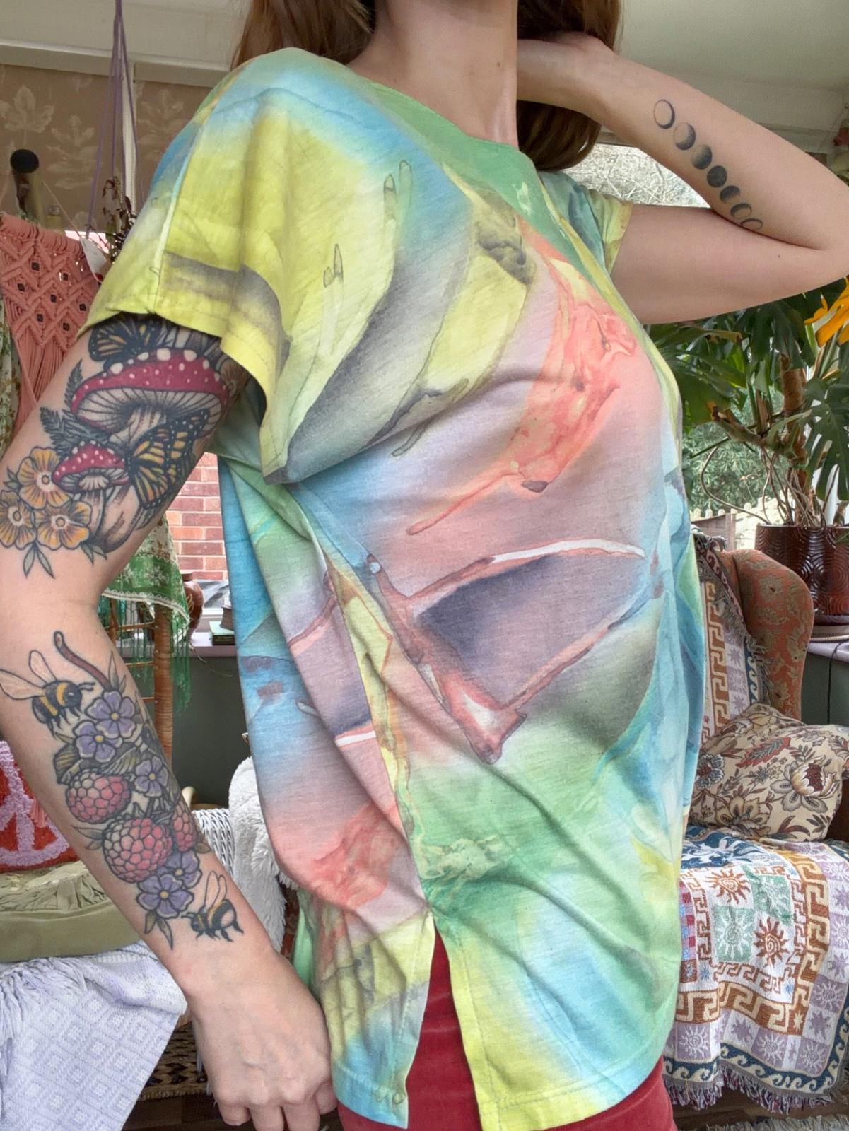 Vintage 1990s Summer T-shirt By Anni Folli Pastel Watercolour tee t shirt 12