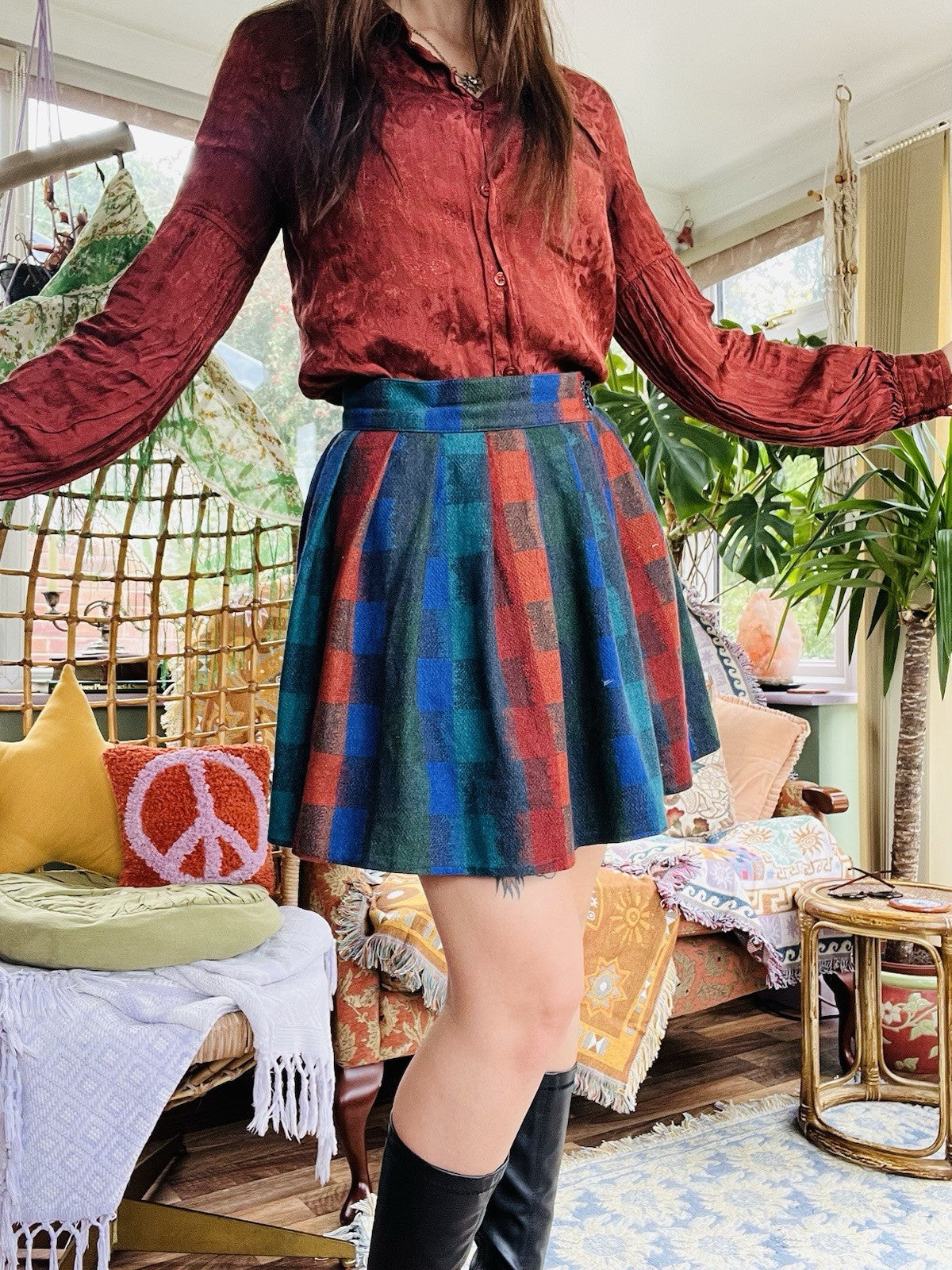 Vintage 1980s Wrap Skirt, Tartan Plaid Check Mini Skirt, Hig Waist Size 10