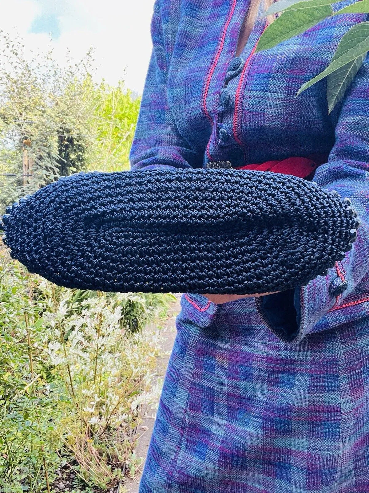 Vintage 50s Hand Bag 1950s Beaded Rafia Handbag Plastic Handles And Gold Clasp