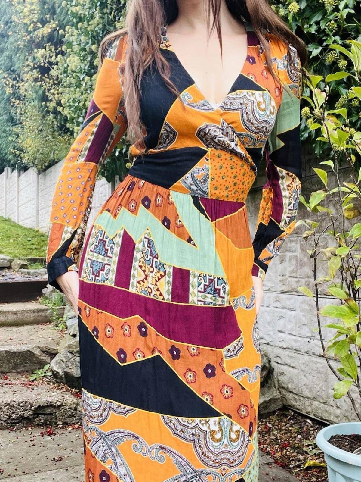 Long Sleeved Maxi Dress By Reserved Size 8 to 10 Orange Boho Hippie Retro Style